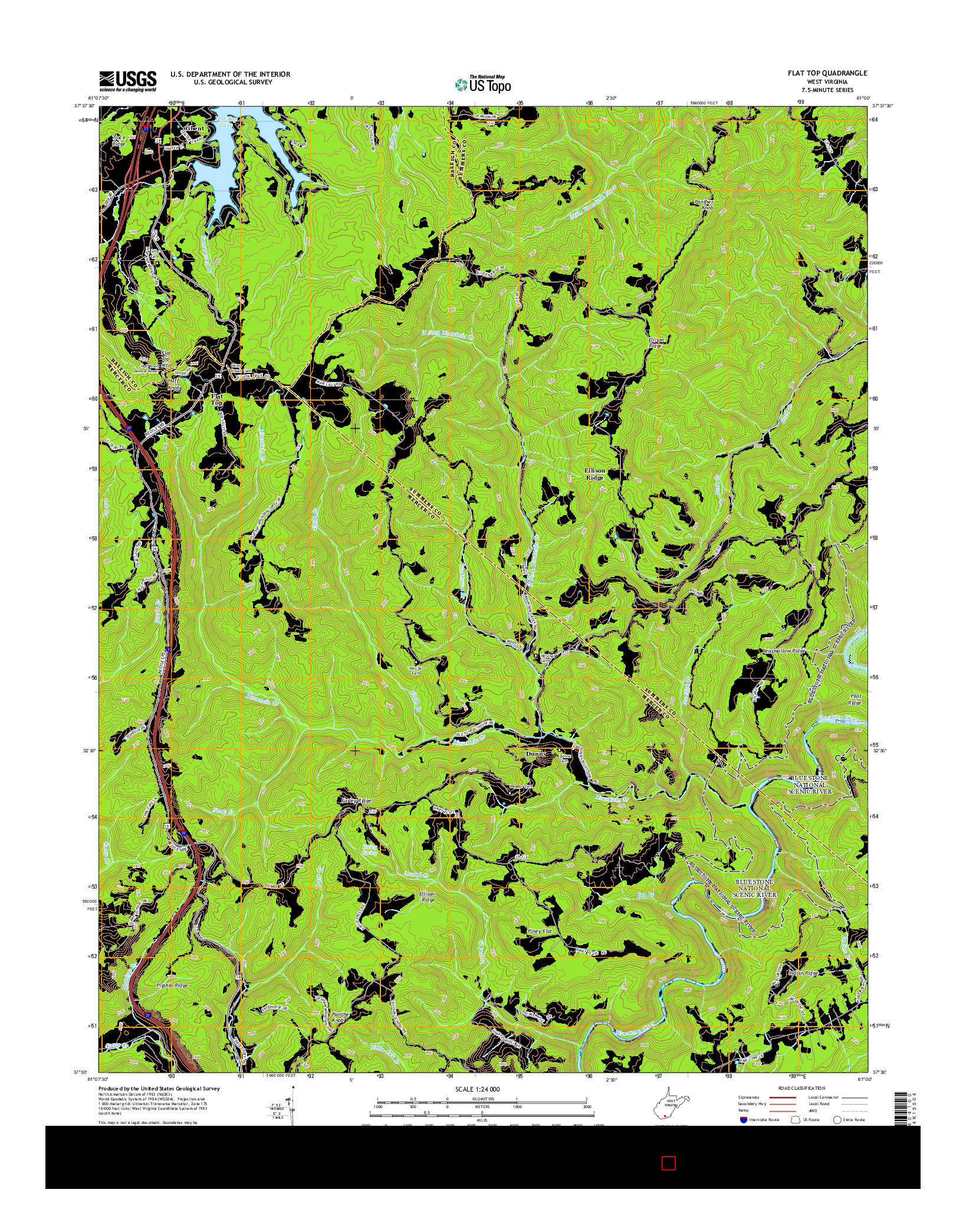 USGS US TOPO 7.5-MINUTE MAP FOR FLAT TOP, WV 2014