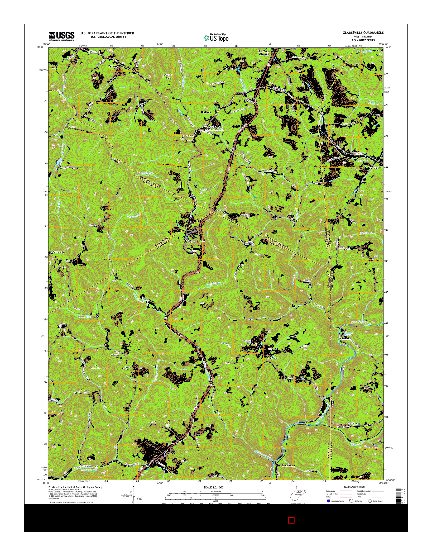 USGS US TOPO 7.5-MINUTE MAP FOR GLADESVILLE, WV 2014