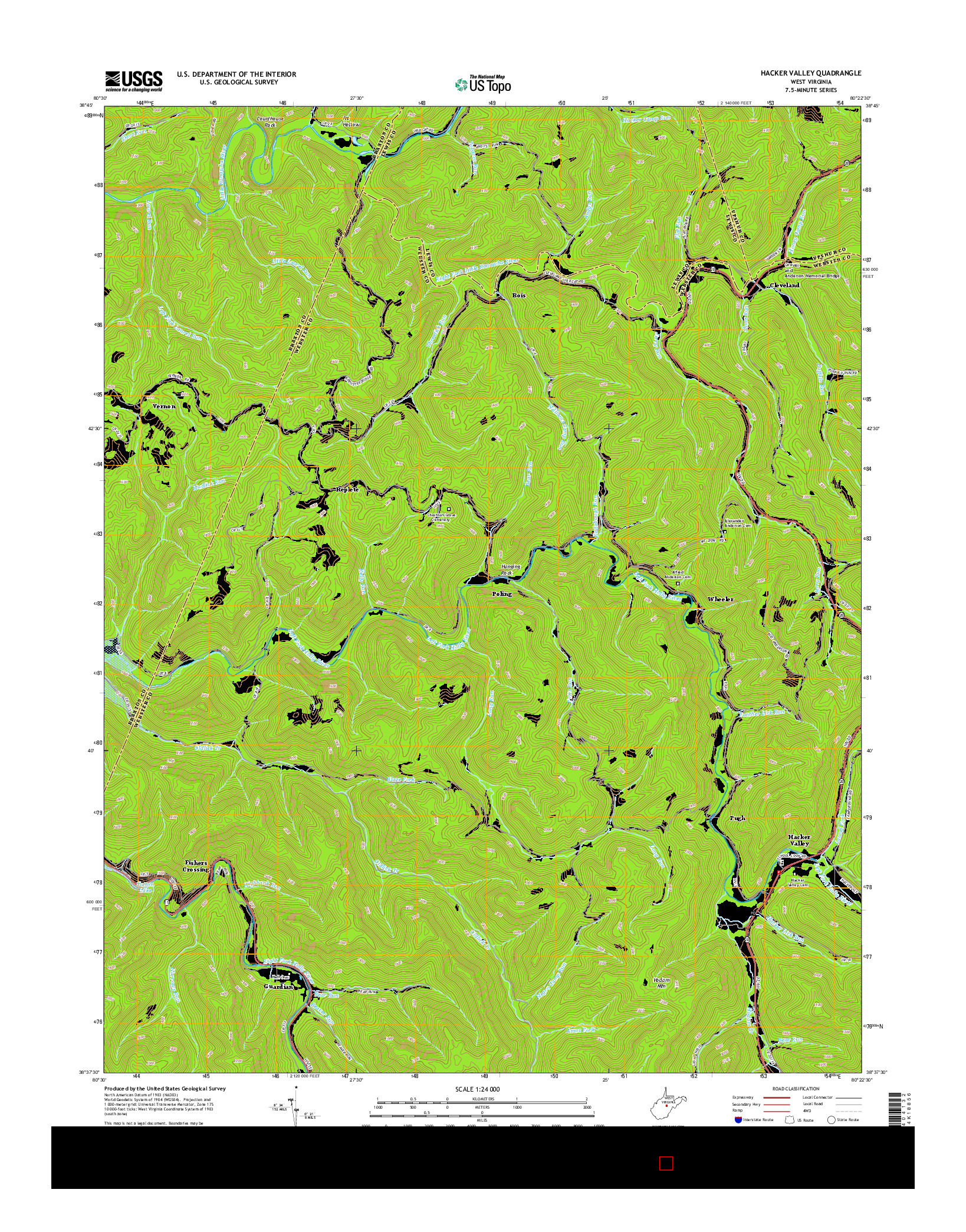 USGS US TOPO 7.5-MINUTE MAP FOR HACKER VALLEY, WV 2014