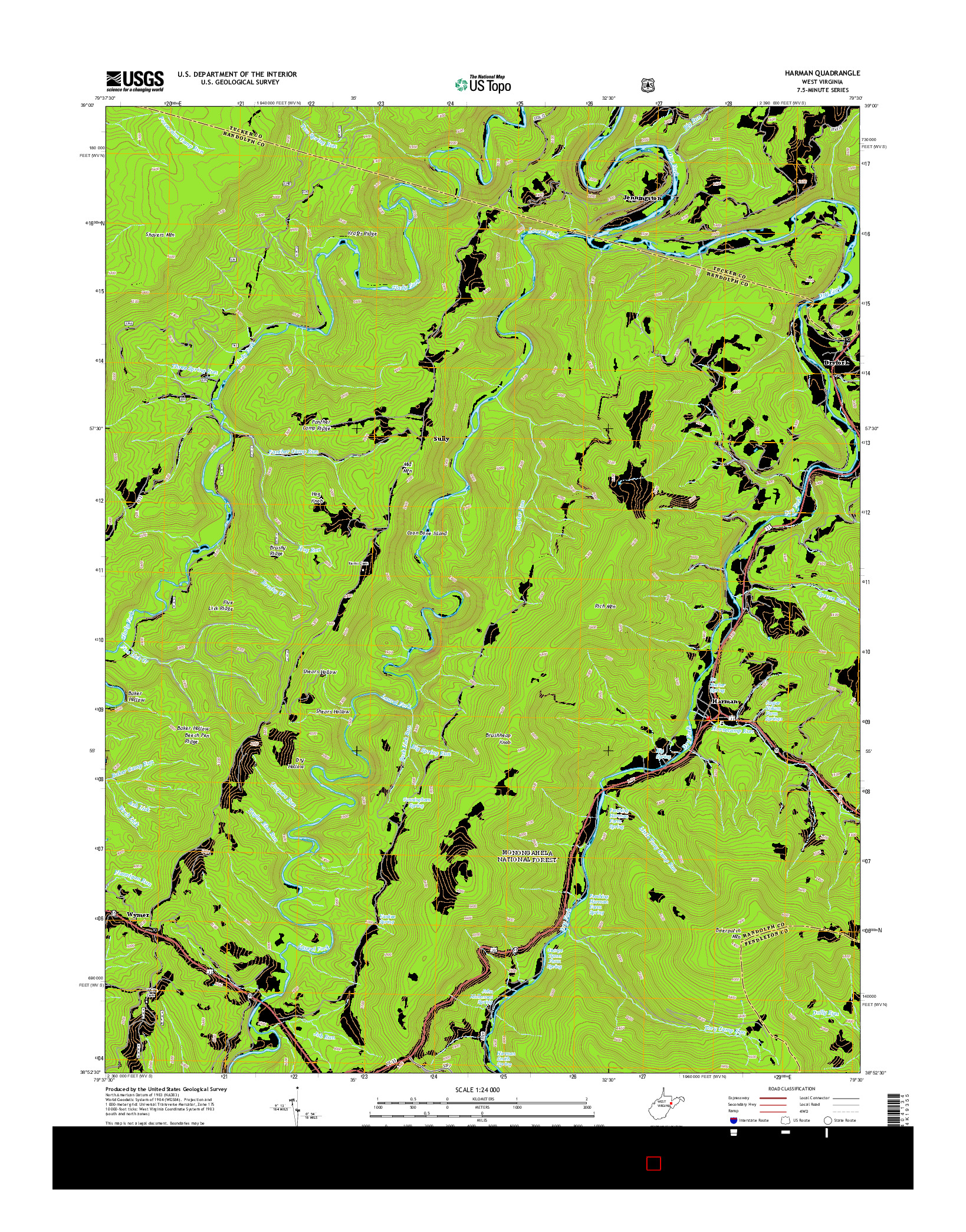 USGS US TOPO 7.5-MINUTE MAP FOR HARMAN, WV 2014