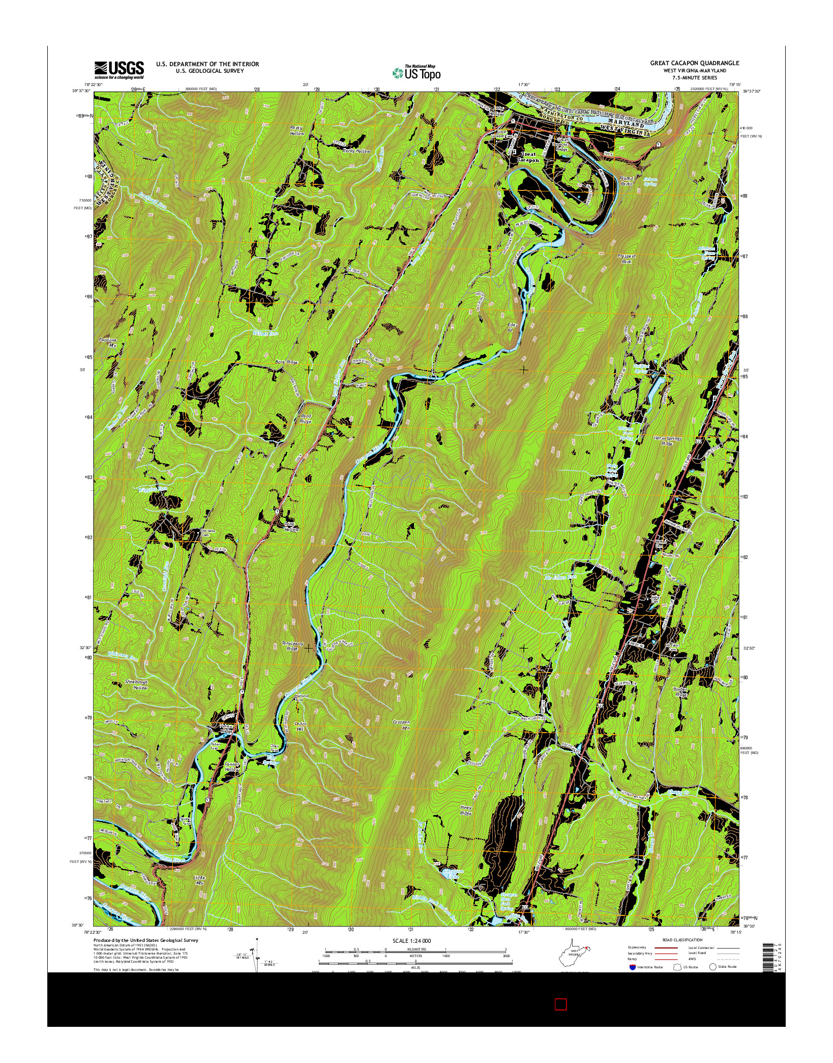 USGS US TOPO 7.5-MINUTE MAP FOR GREAT CACAPON, WV-MD 2014
