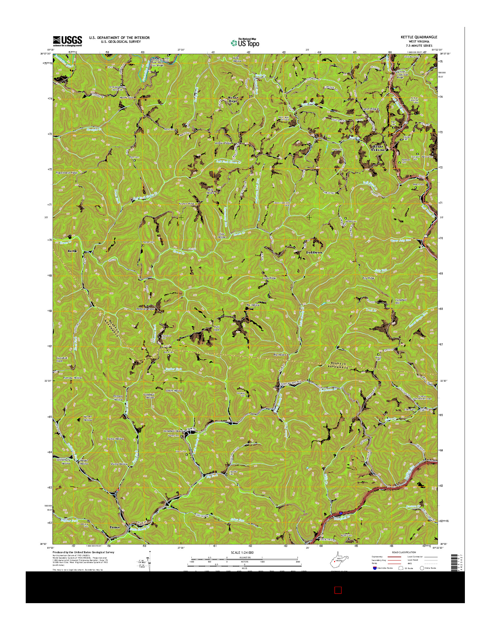 USGS US TOPO 7.5-MINUTE MAP FOR KETTLE, WV 2014