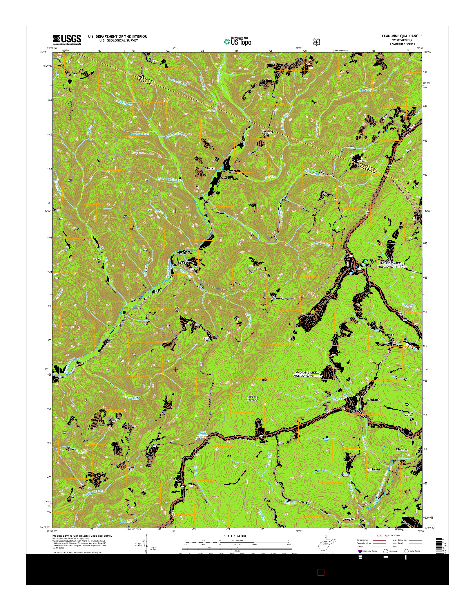 USGS US TOPO 7.5-MINUTE MAP FOR LEAD MINE, WV 2014