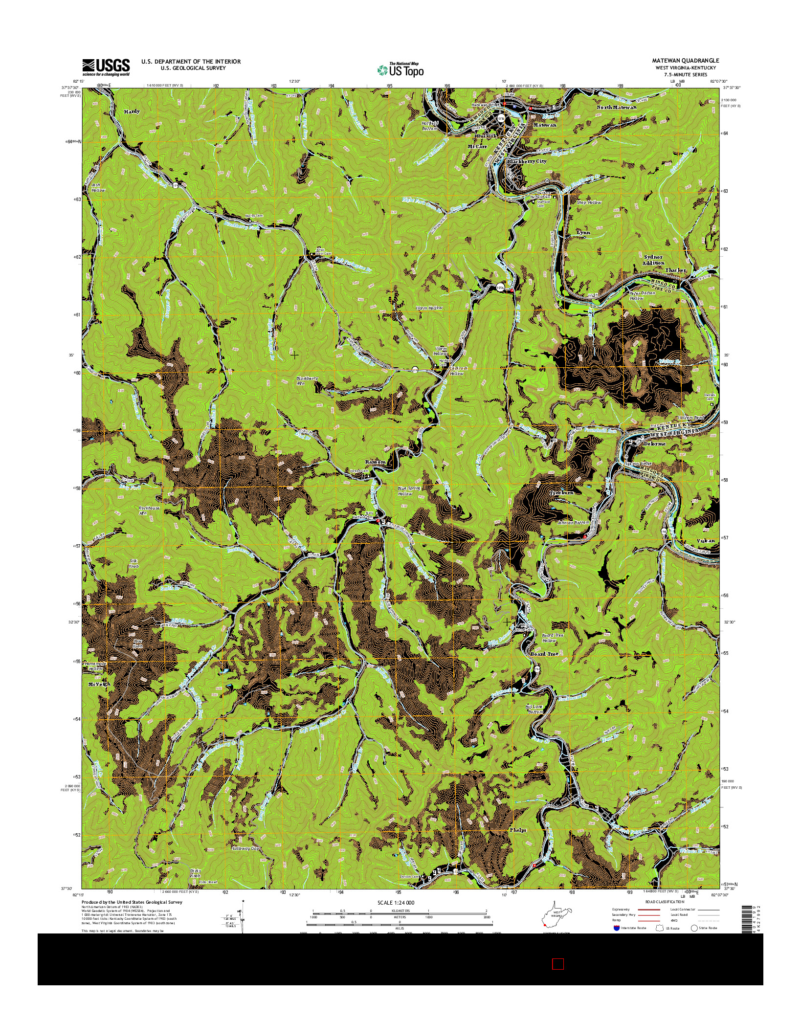 USGS US TOPO 7.5-MINUTE MAP FOR MATEWAN, WV-KY 2014