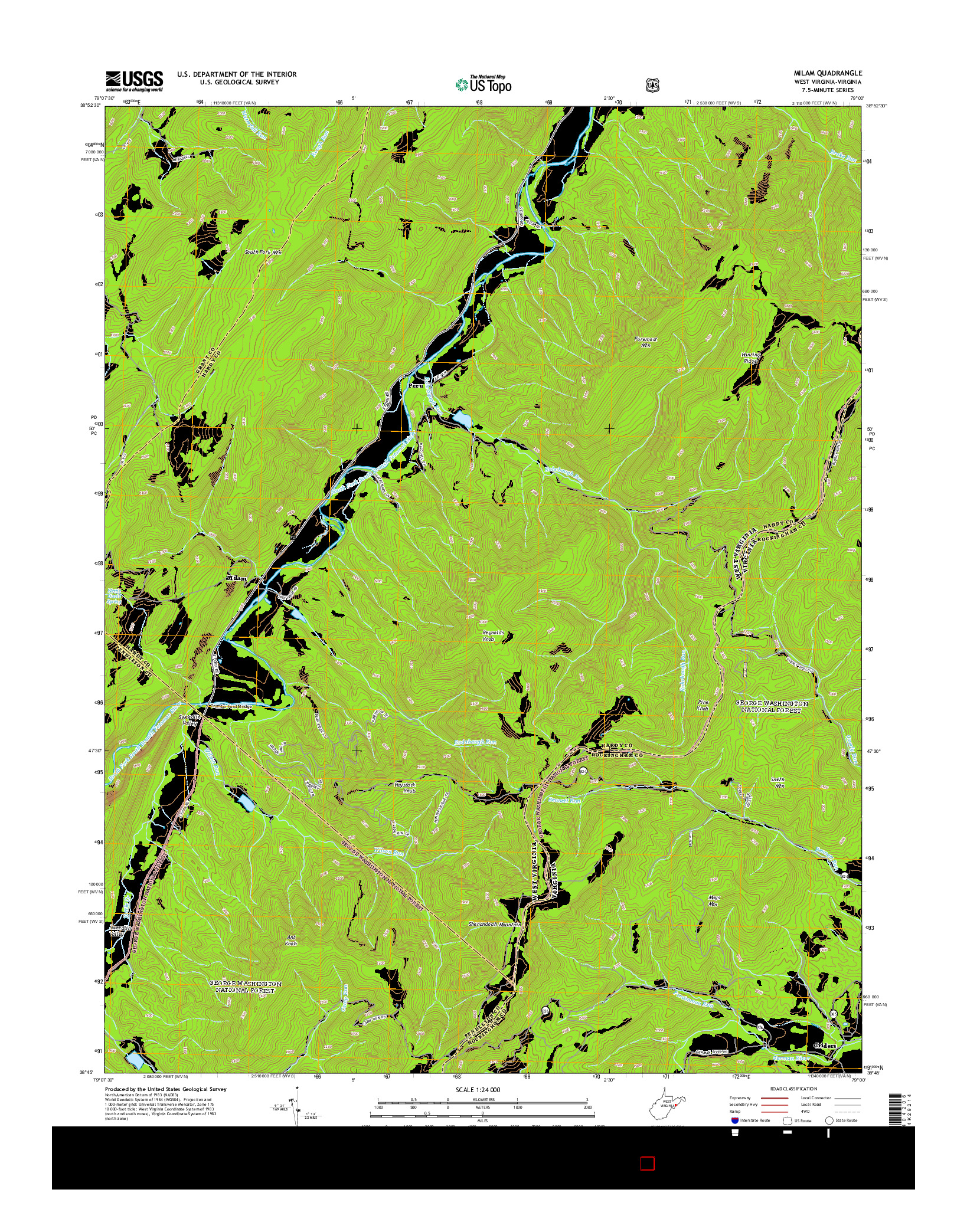 USGS US TOPO 7.5-MINUTE MAP FOR MILAM, WV-VA 2014