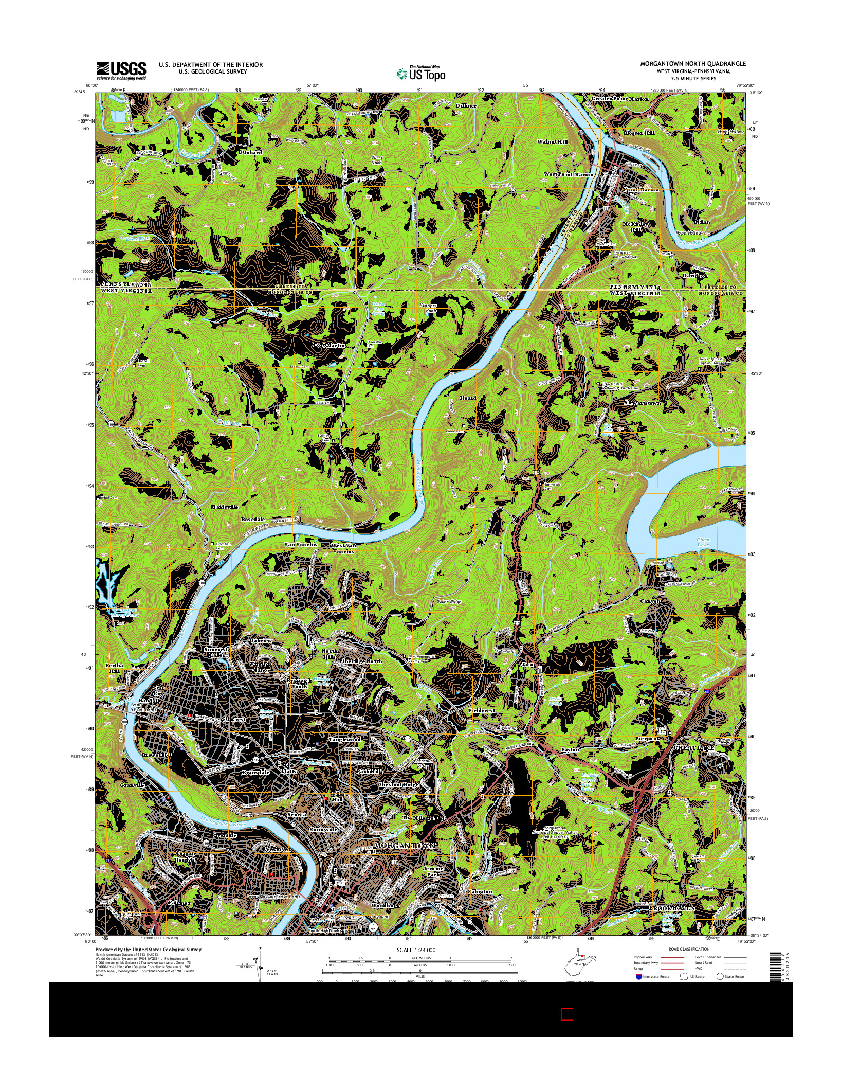 USGS US TOPO 7.5-MINUTE MAP FOR MORGANTOWN NORTH, WV-PA 2014