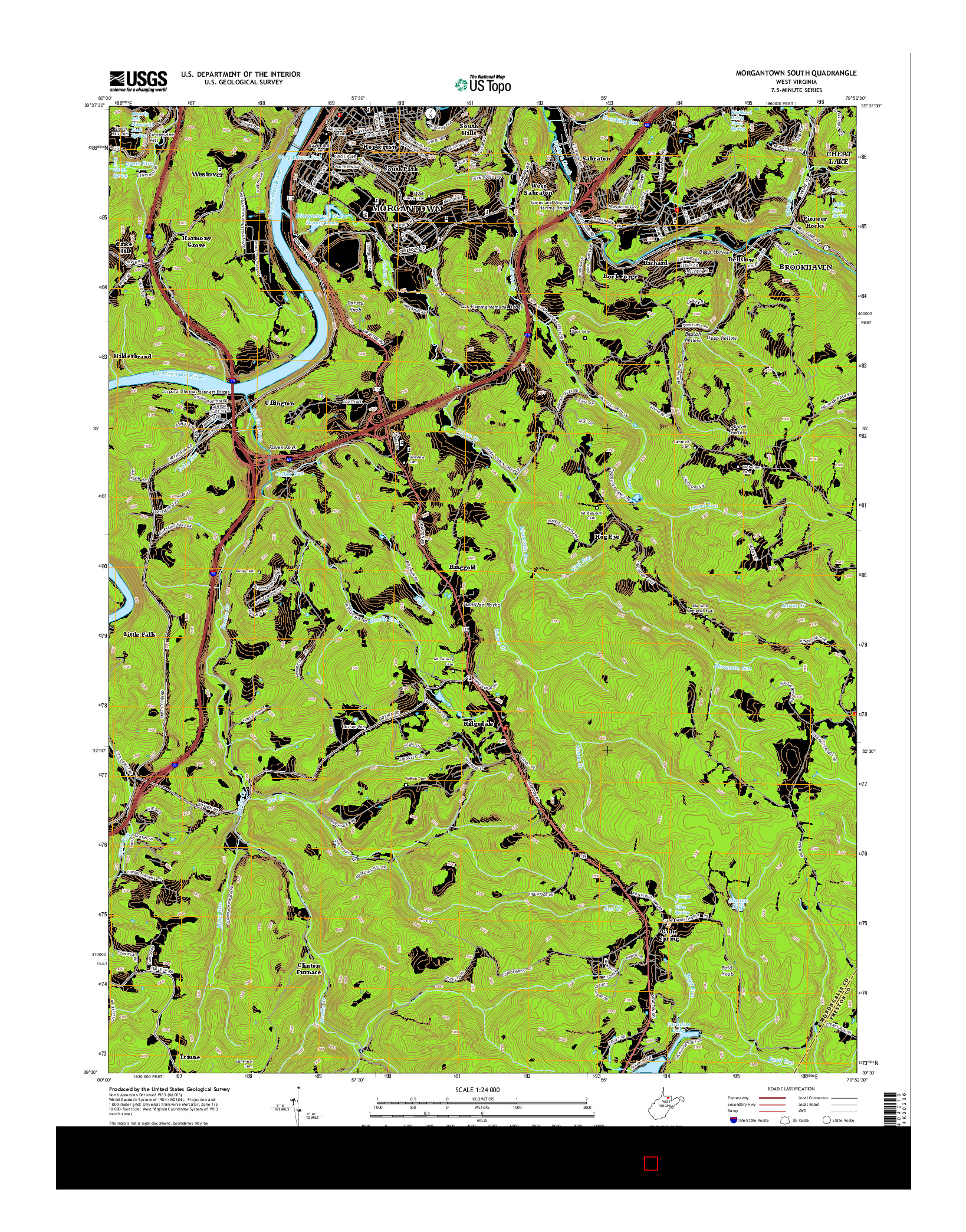 USGS US TOPO 7.5-MINUTE MAP FOR MORGANTOWN SOUTH, WV 2014