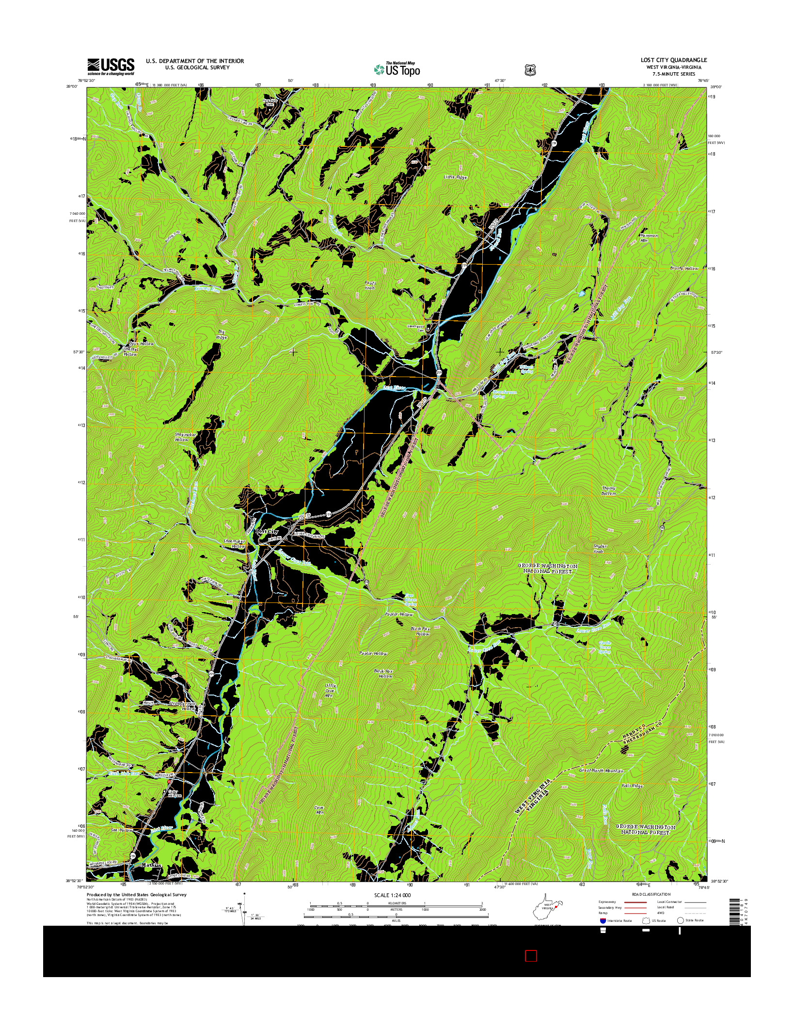 USGS US TOPO 7.5-MINUTE MAP FOR LOST CITY, WV-VA 2014