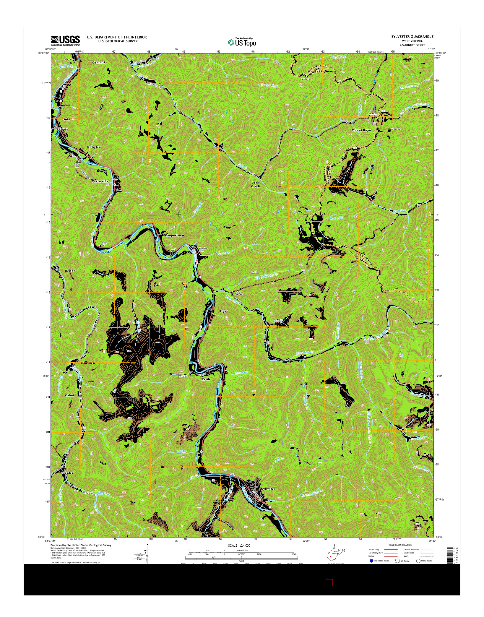USGS US TOPO 7.5-MINUTE MAP FOR SYLVESTER, WV 2014