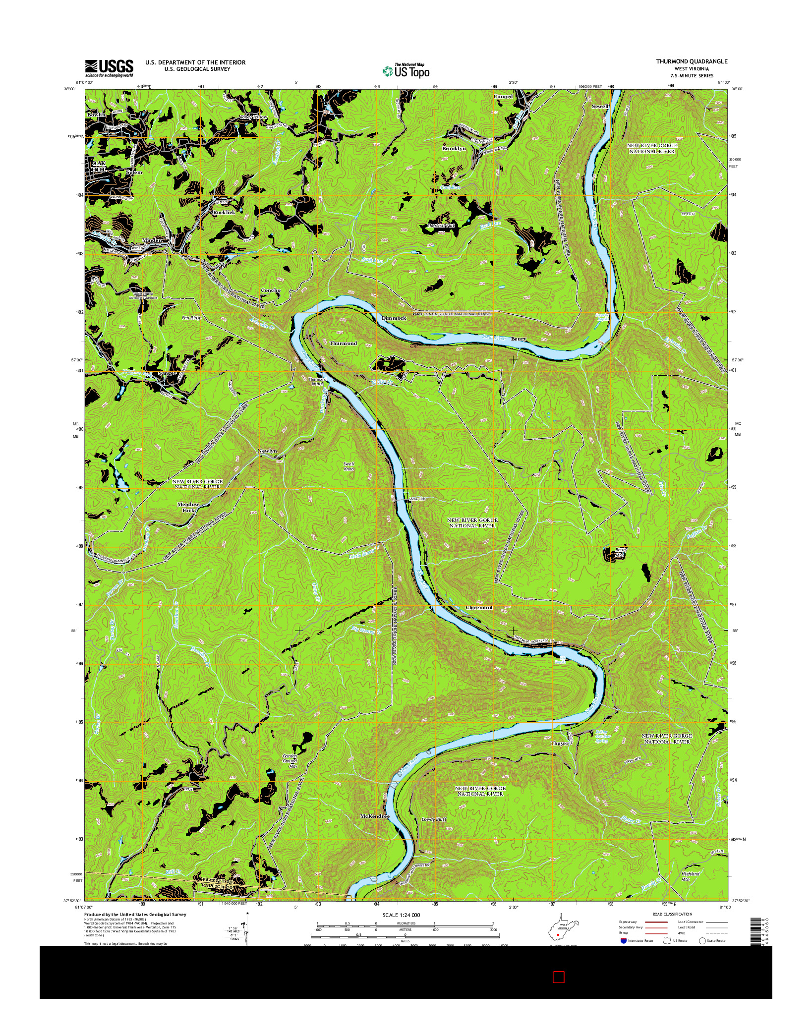 USGS US TOPO 7.5-MINUTE MAP FOR THURMOND, WV 2014