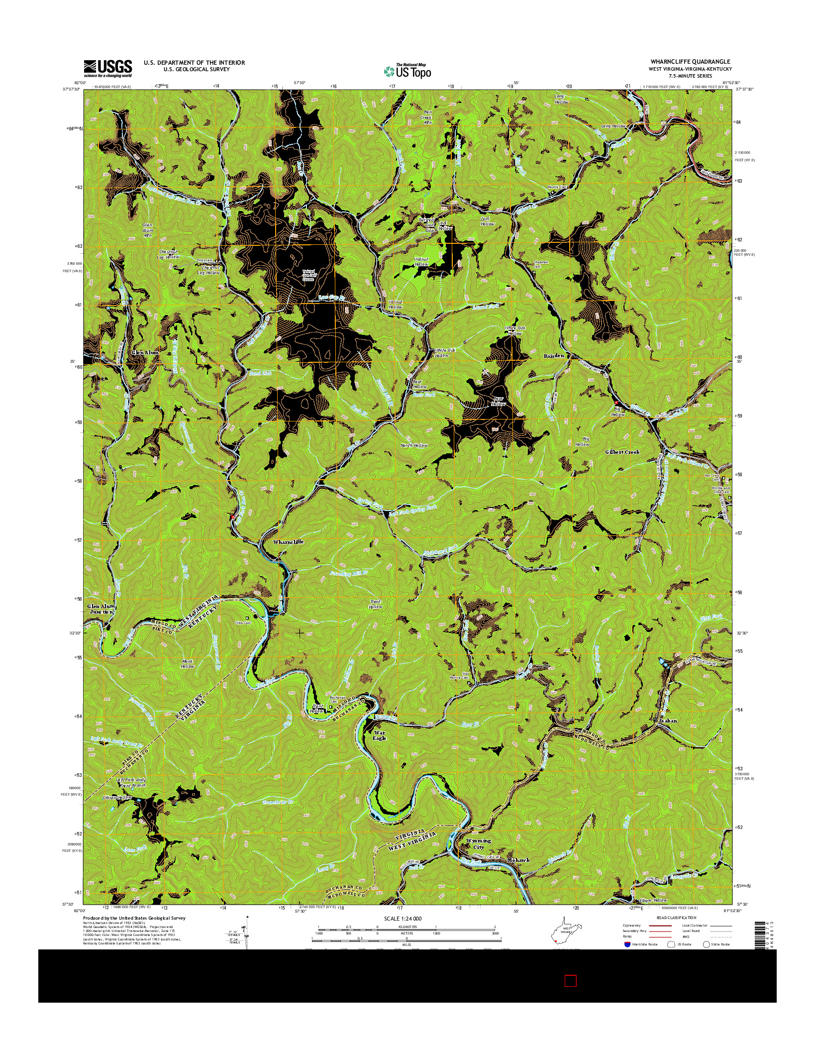 USGS US TOPO 7.5-MINUTE MAP FOR WHARNCLIFFE, WV-VA-KY 2014