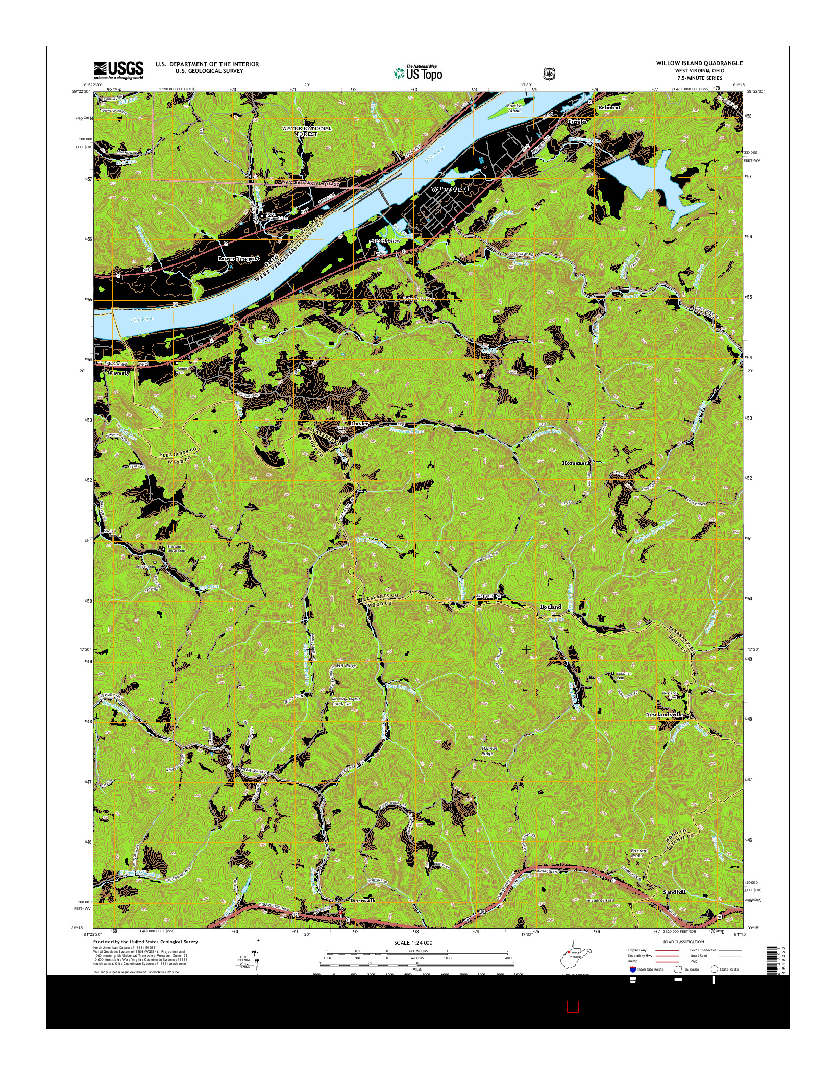 USGS US TOPO 7.5-MINUTE MAP FOR WILLOW ISLAND, WV-OH 2014