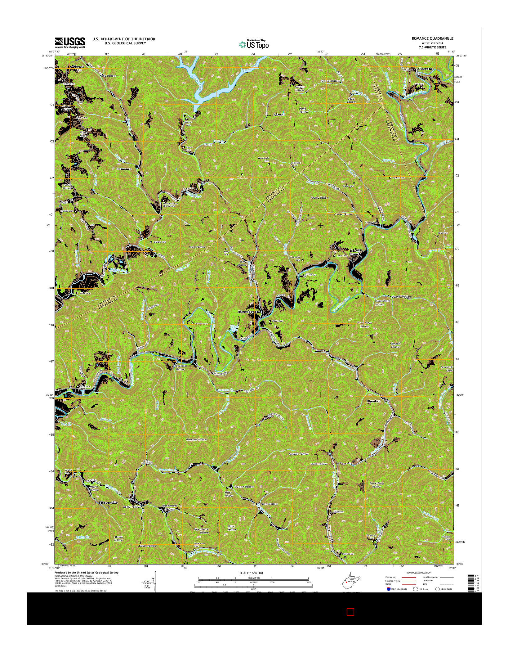 USGS US TOPO 7.5-MINUTE MAP FOR ROMANCE, WV 2014