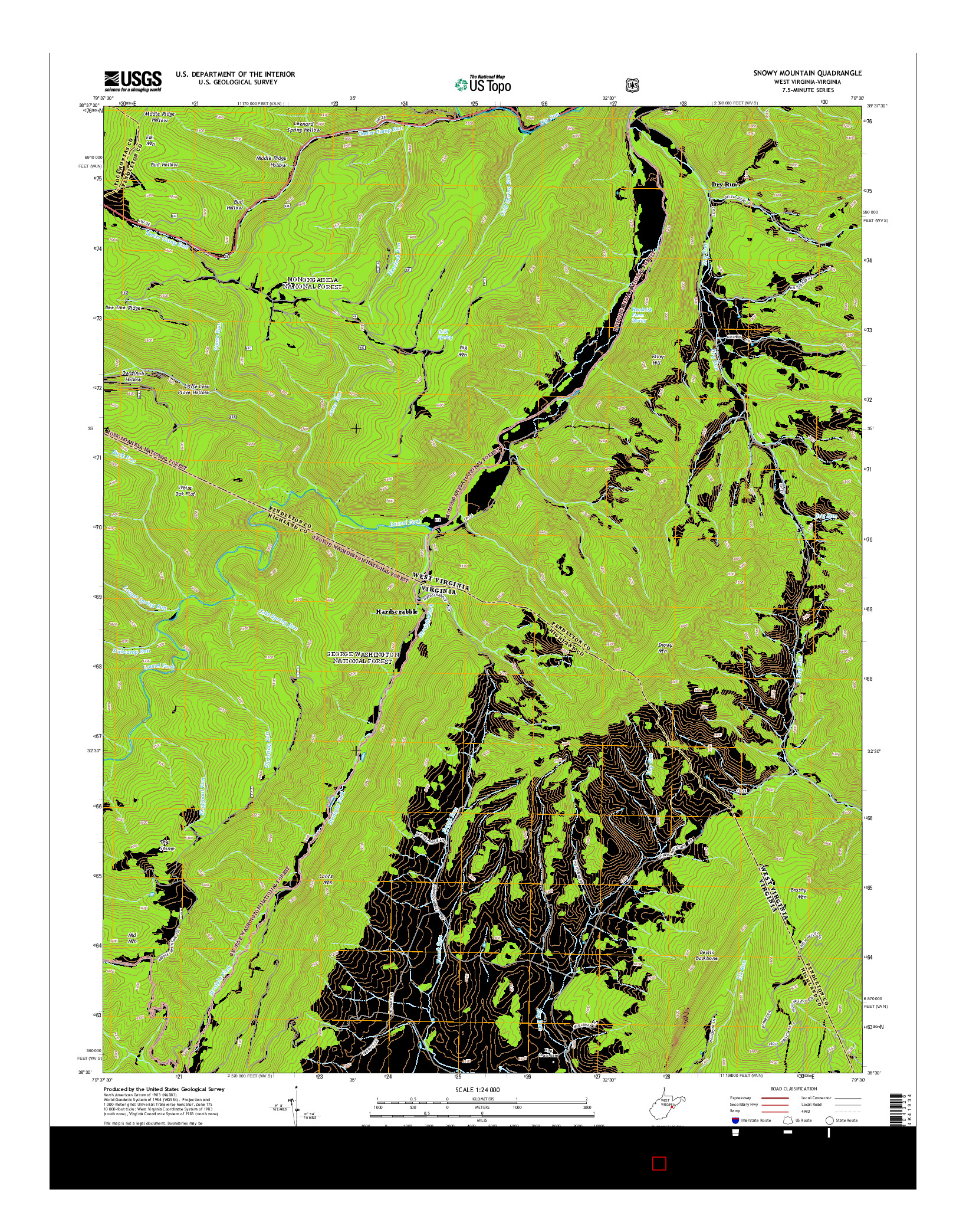 USGS US TOPO 7.5-MINUTE MAP FOR SNOWY MOUNTAIN, WV-VA 2014