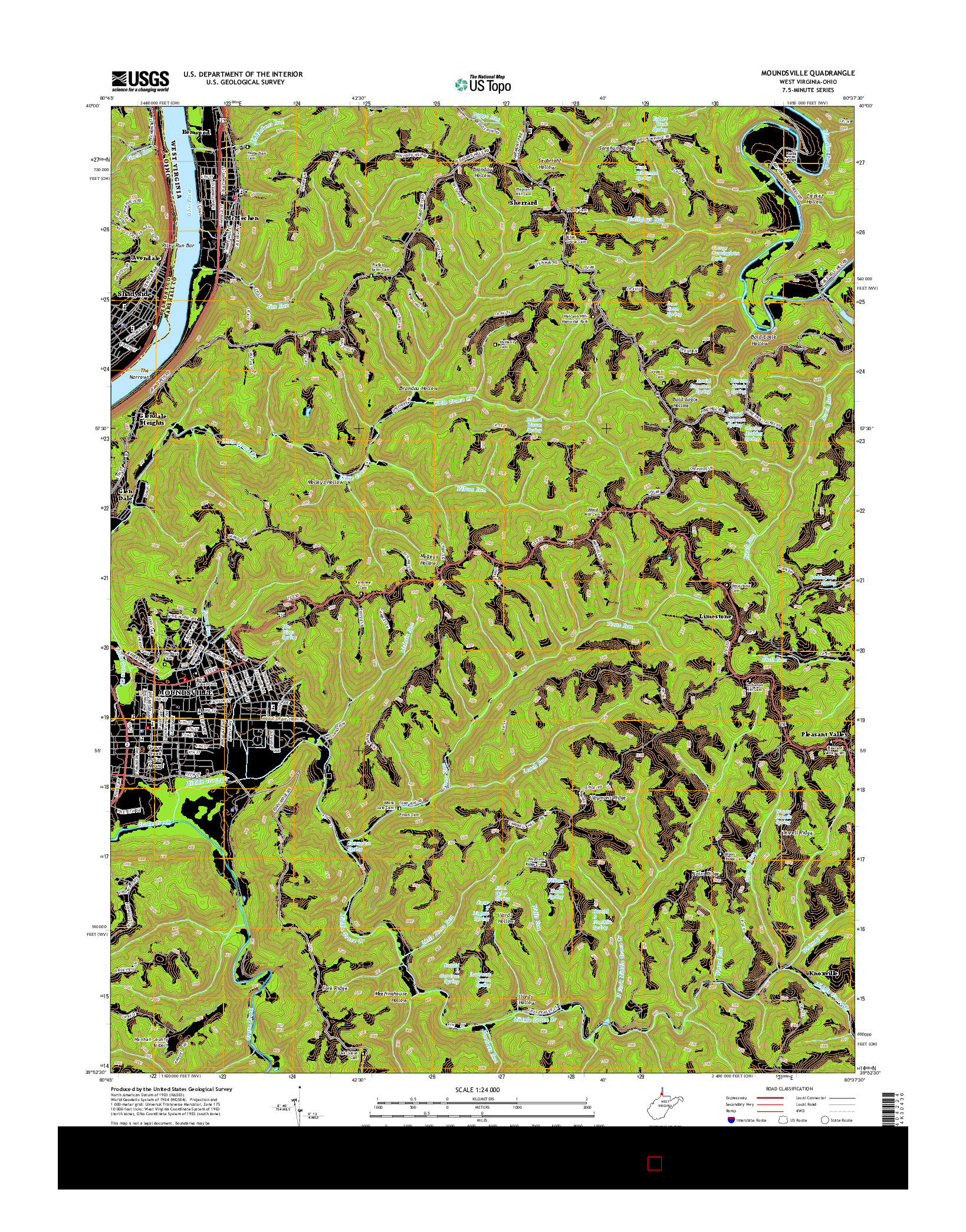 USGS US TOPO 7.5-MINUTE MAP FOR MOUNDSVILLE, WV-OH 2014