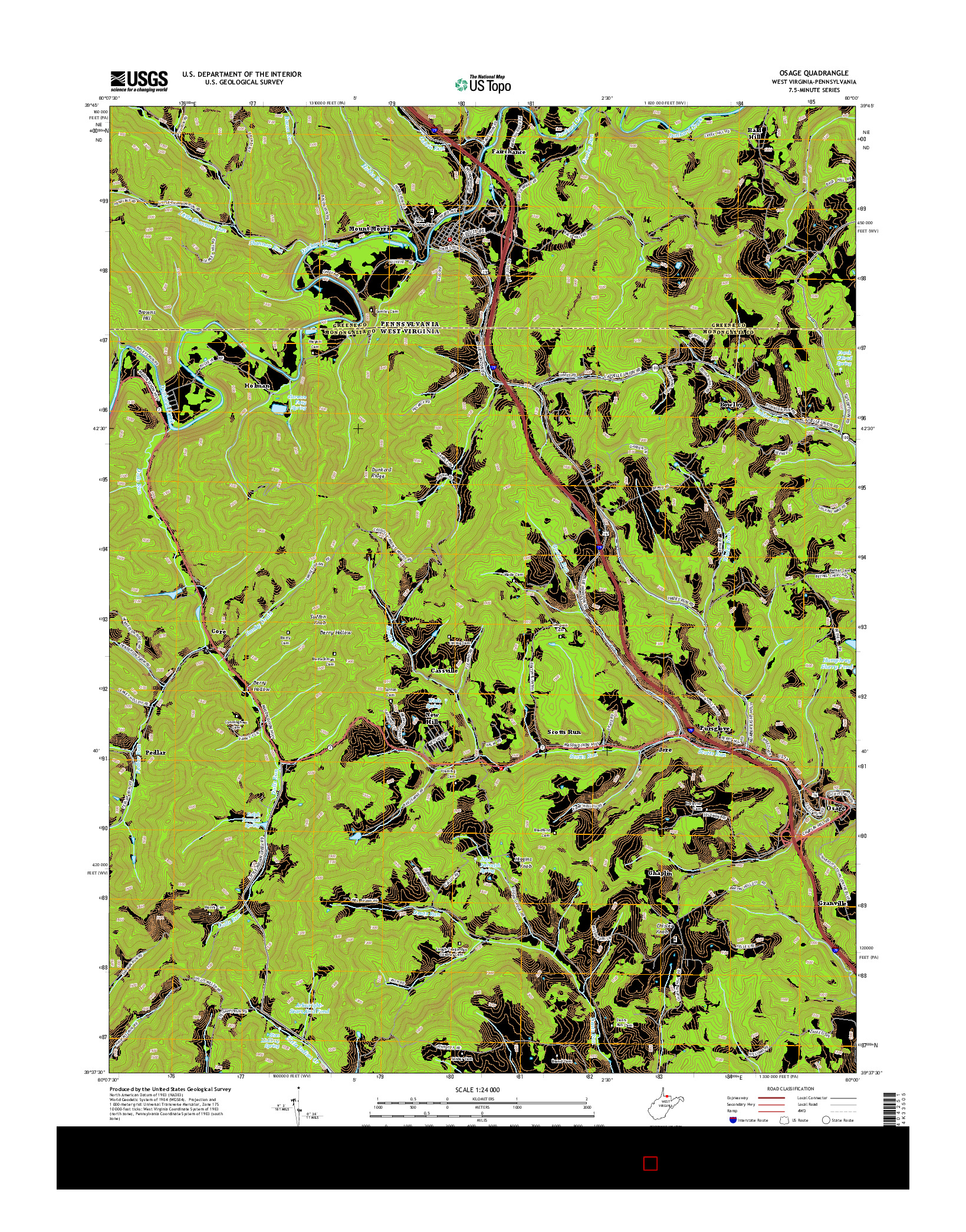 USGS US TOPO 7.5-MINUTE MAP FOR OSAGE, WV-PA 2014