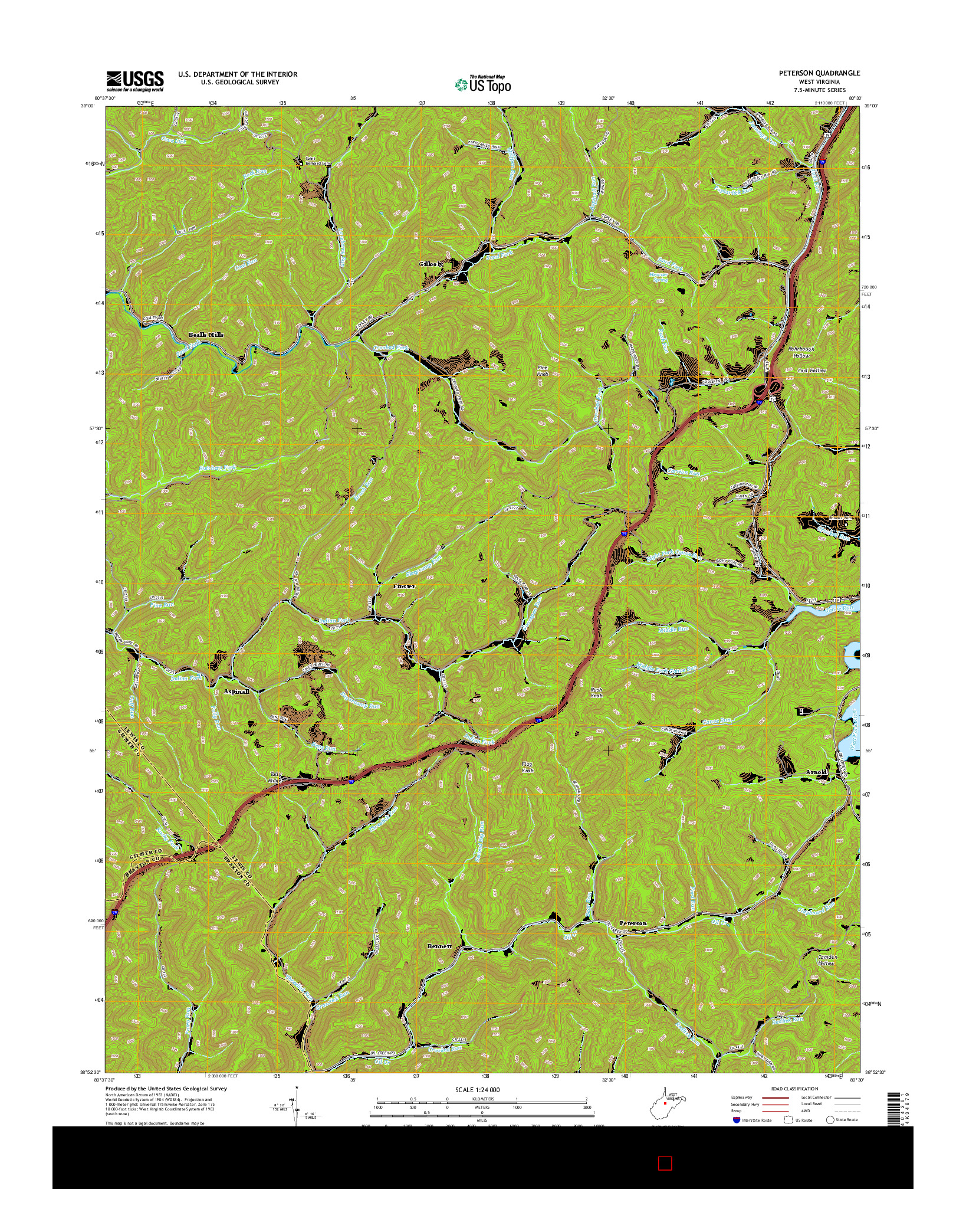 USGS US TOPO 7.5-MINUTE MAP FOR PETERSON, WV 2014