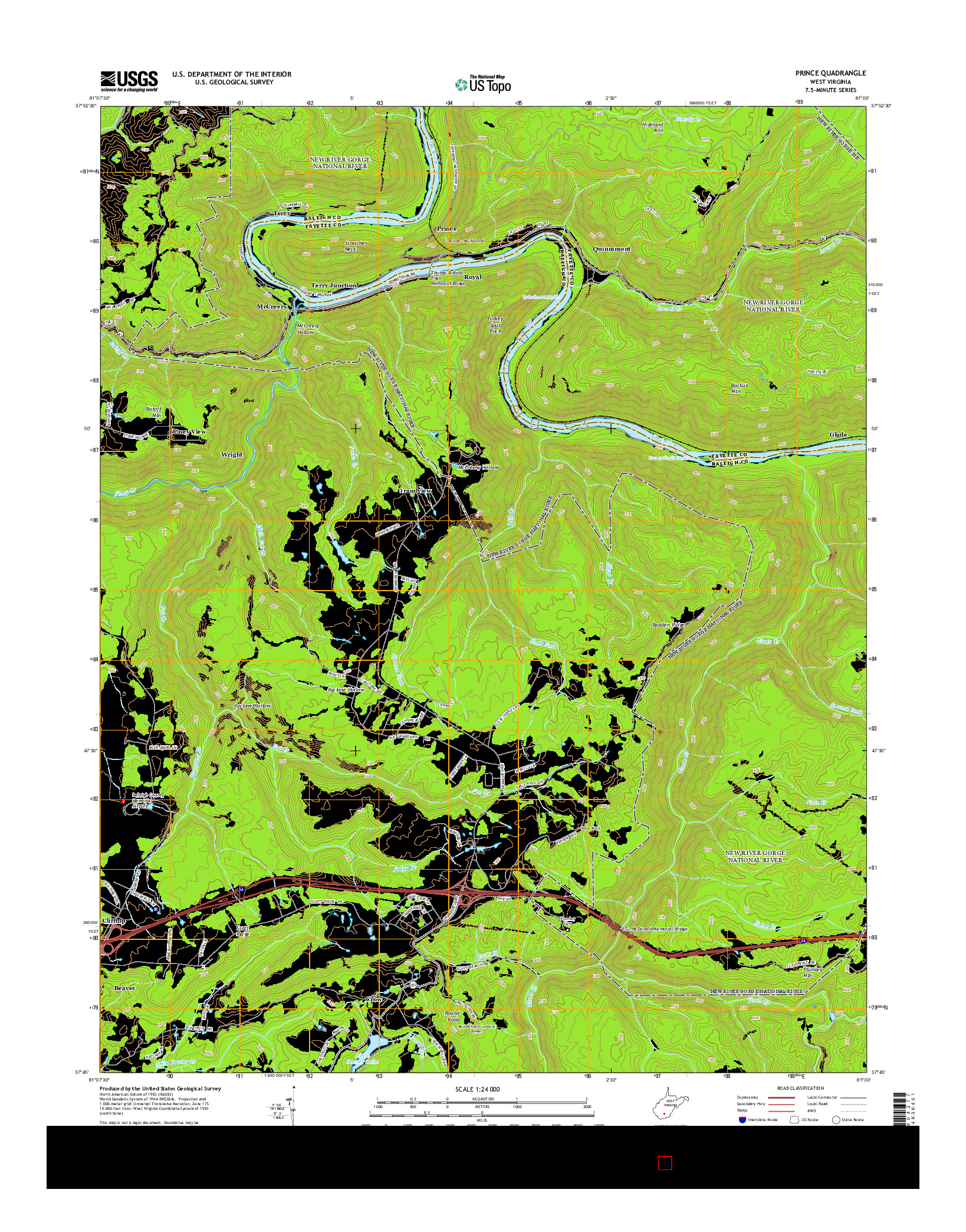 USGS US TOPO 7.5-MINUTE MAP FOR PRINCE, WV 2014