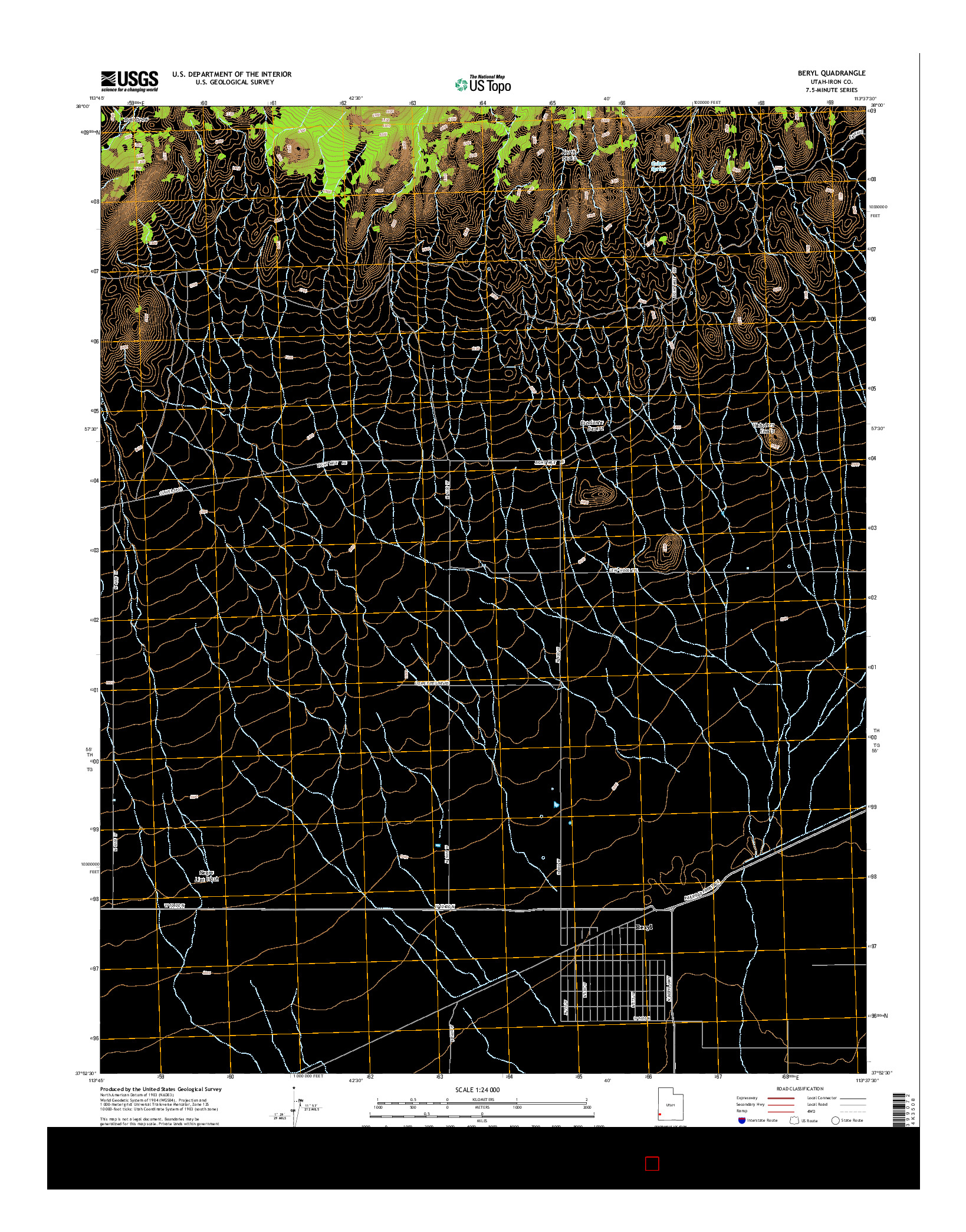 USGS US TOPO 7.5-MINUTE MAP FOR BERYL, UT 2014