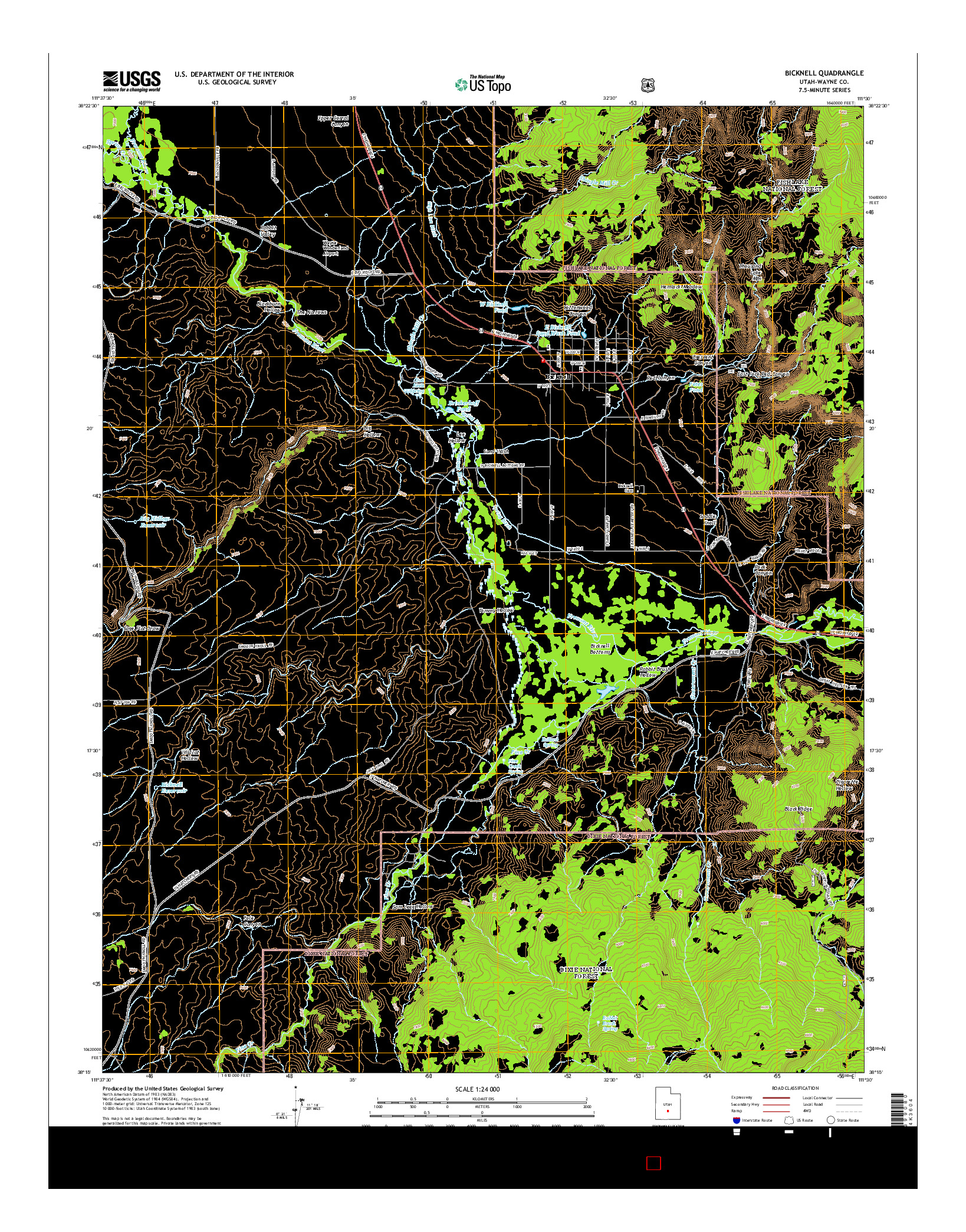 USGS US TOPO 7.5-MINUTE MAP FOR BICKNELL, UT 2014