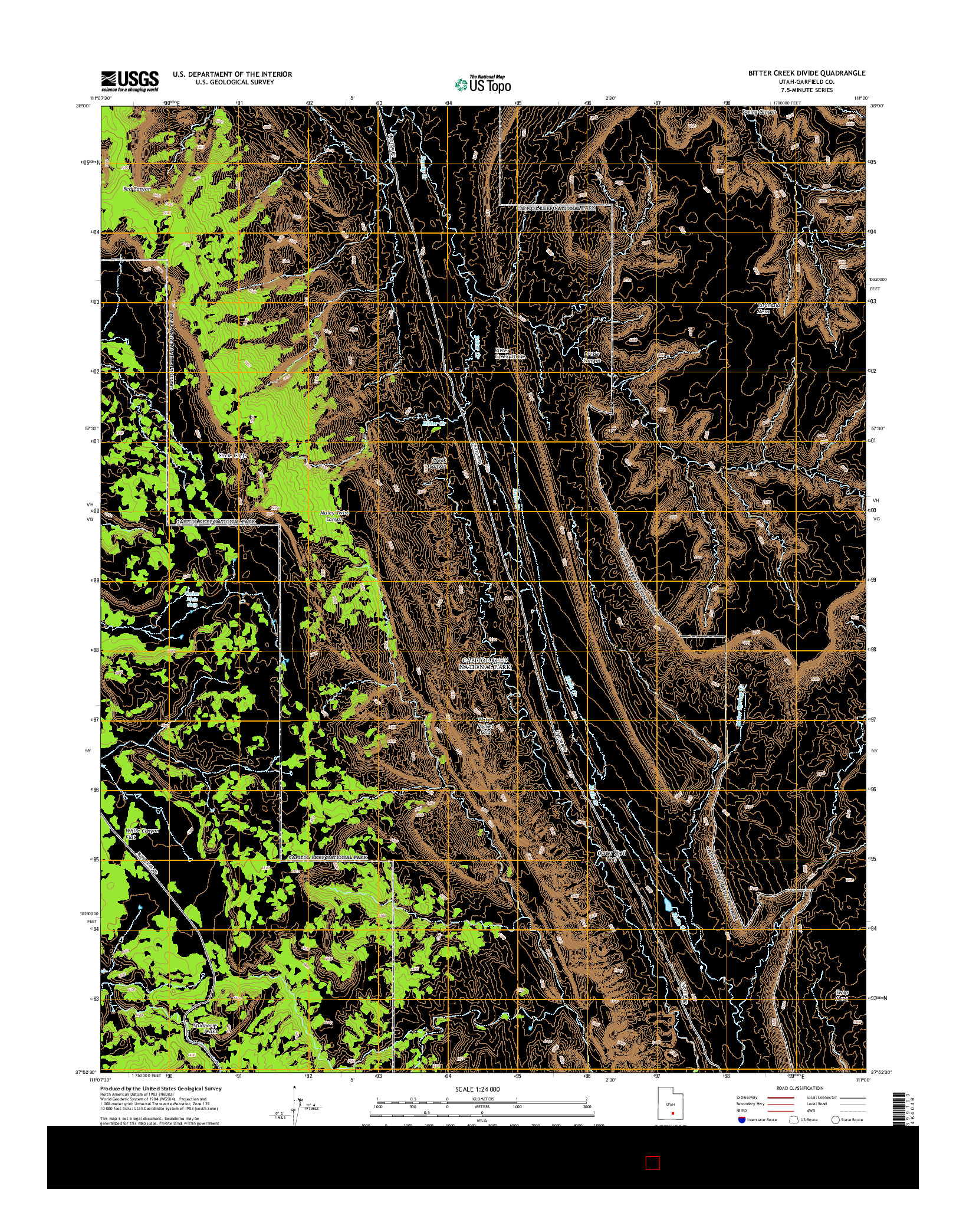 USGS US TOPO 7.5-MINUTE MAP FOR BITTER CREEK DIVIDE, UT 2014
