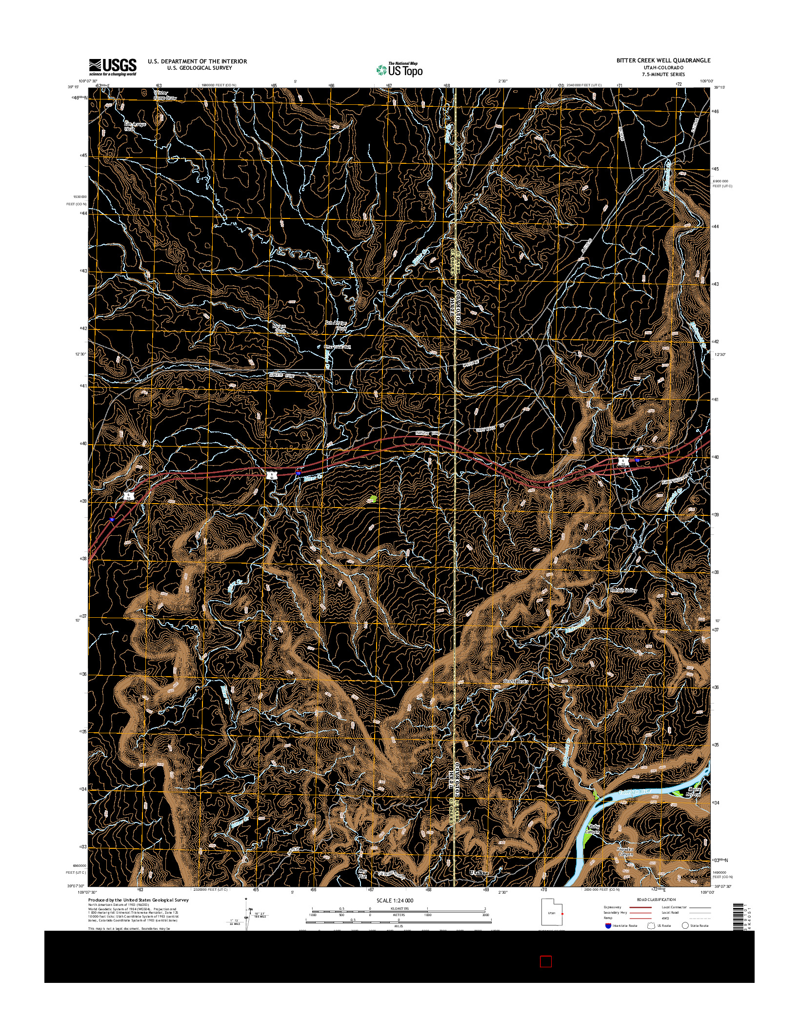 USGS US TOPO 7.5-MINUTE MAP FOR BITTER CREEK WELL, UT-CO 2014