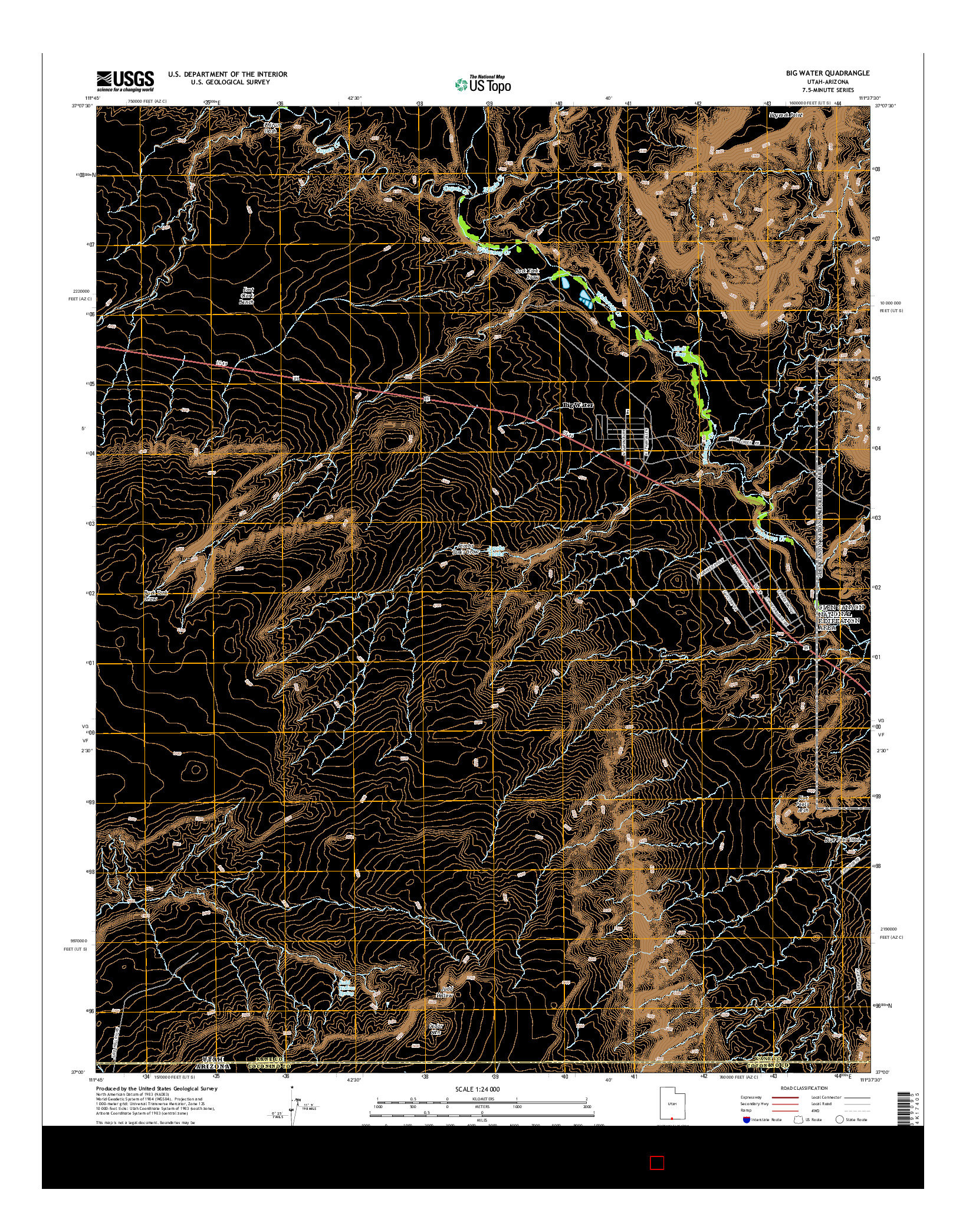 USGS US TOPO 7.5-MINUTE MAP FOR BIG WATER, UT-AZ 2014