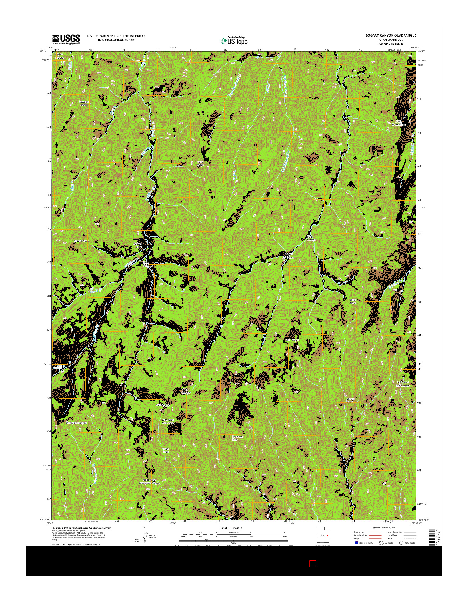 USGS US TOPO 7.5-MINUTE MAP FOR BOGART CANYON, UT 2014