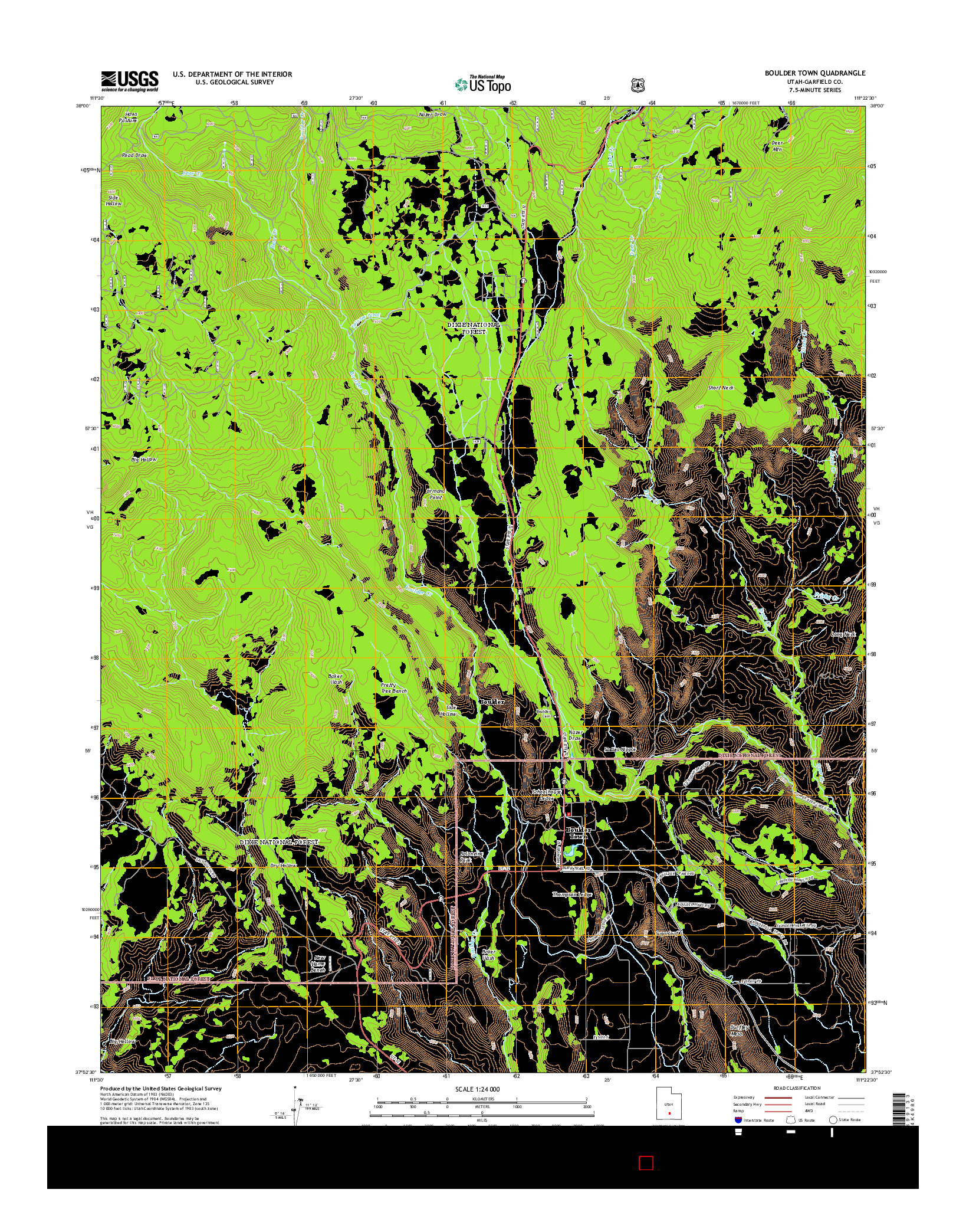 USGS US TOPO 7.5-MINUTE MAP FOR BOULDER TOWN, UT 2014