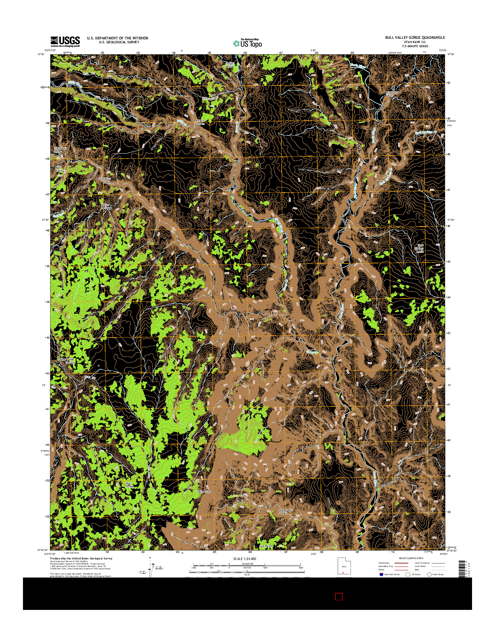 USGS US TOPO 7.5-MINUTE MAP FOR BULL VALLEY GORGE, UT 2014