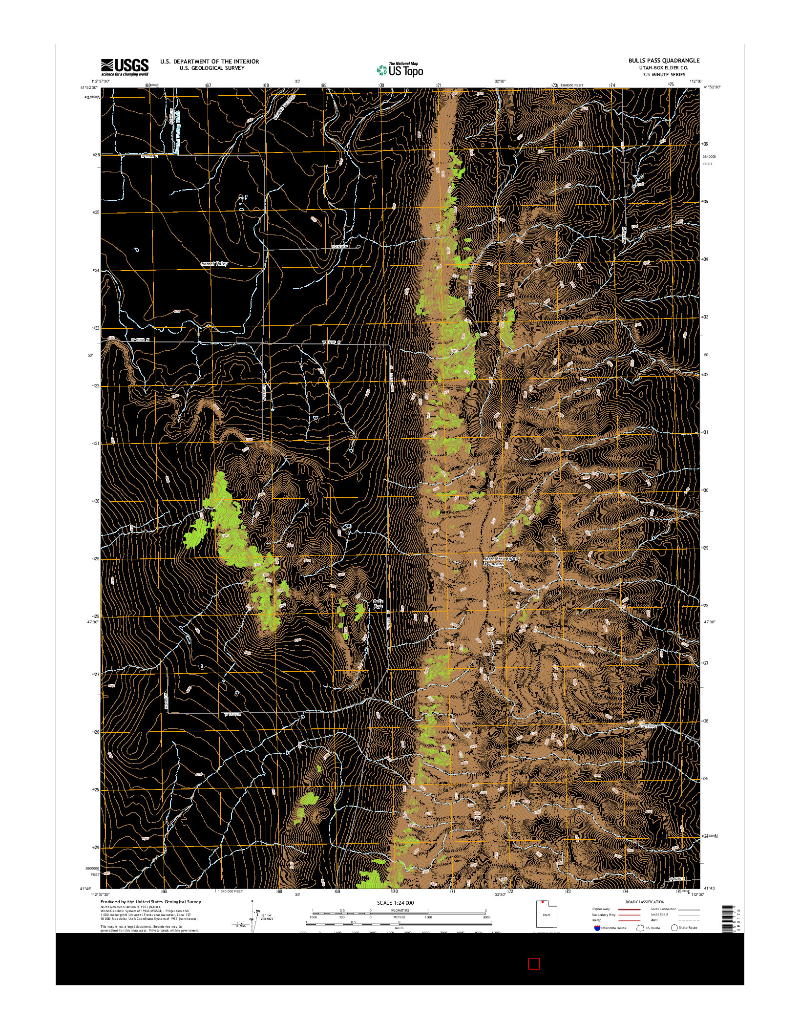 USGS US TOPO 7.5-MINUTE MAP FOR BULLS PASS, UT 2014
