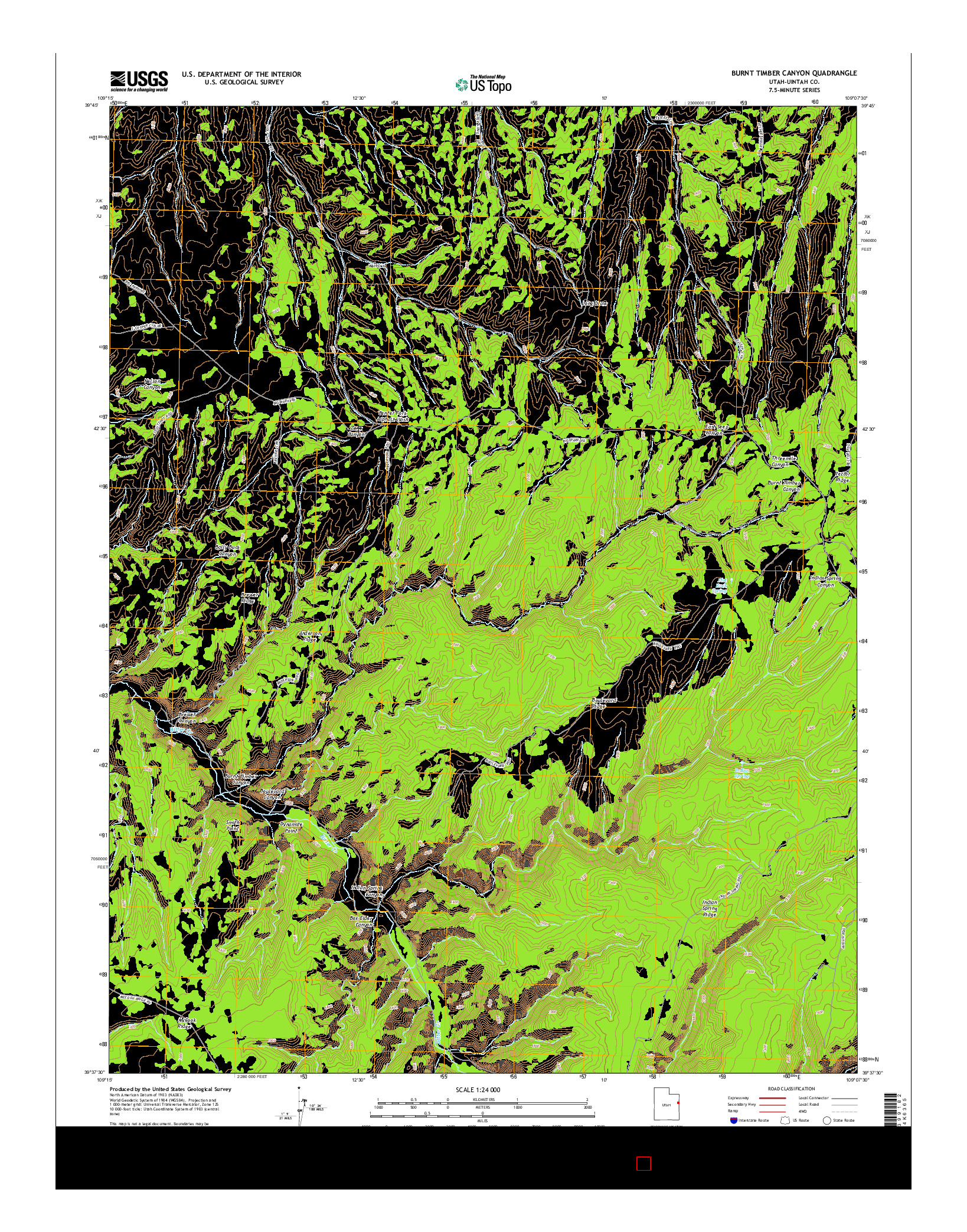 USGS US TOPO 7.5-MINUTE MAP FOR BURNT TIMBER CANYON, UT 2014