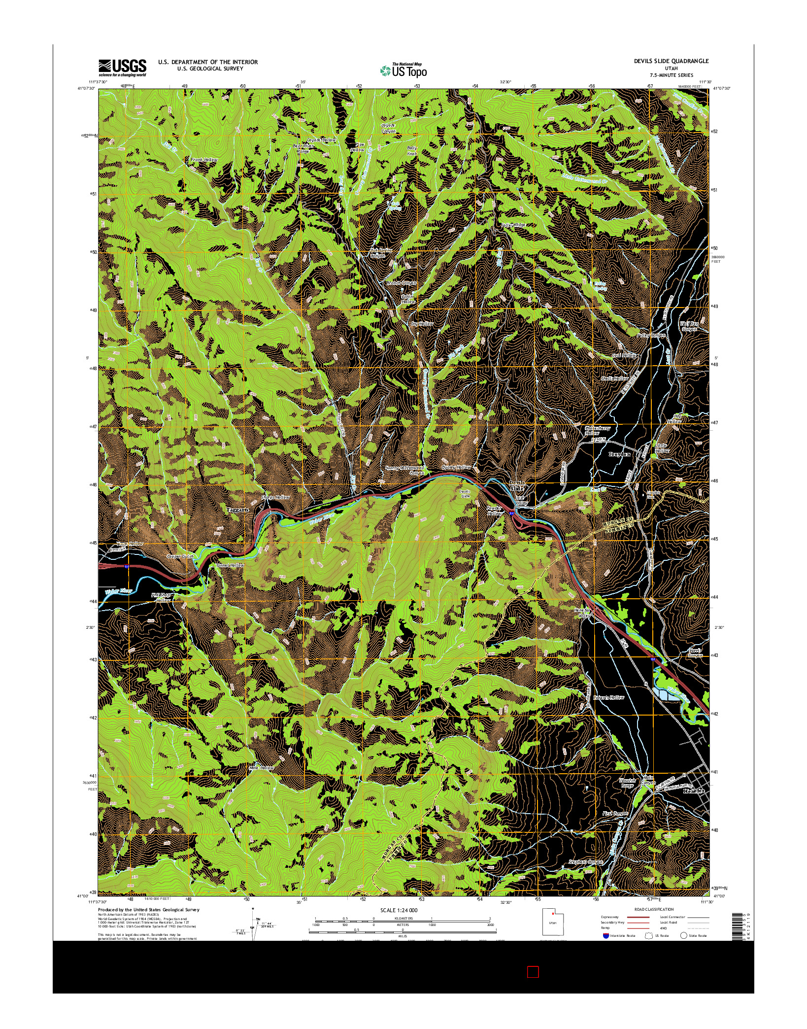 USGS US TOPO 7.5-MINUTE MAP FOR DEVILS SLIDE, UT 2014