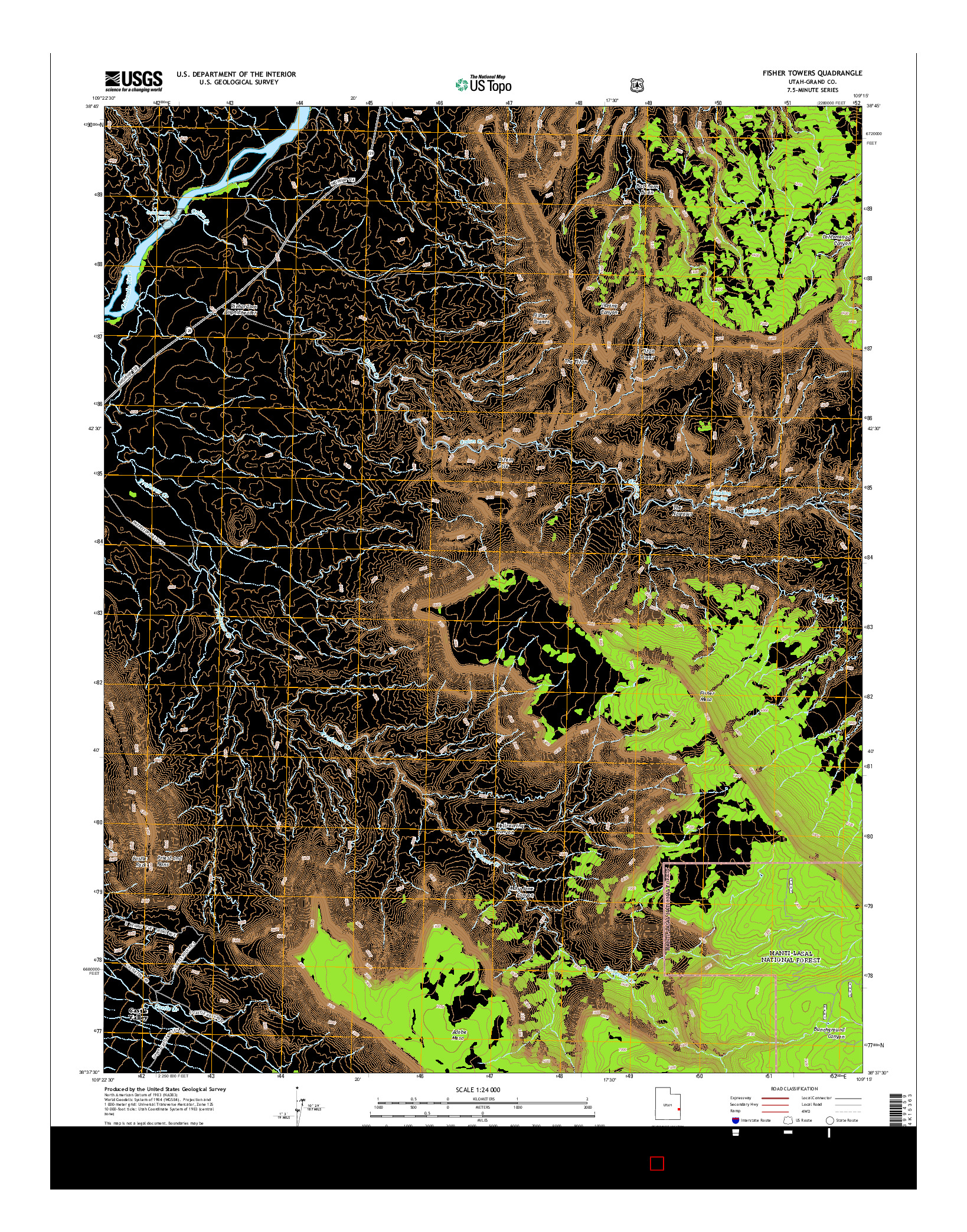 USGS US TOPO 7.5-MINUTE MAP FOR FISHER TOWERS, UT 2014