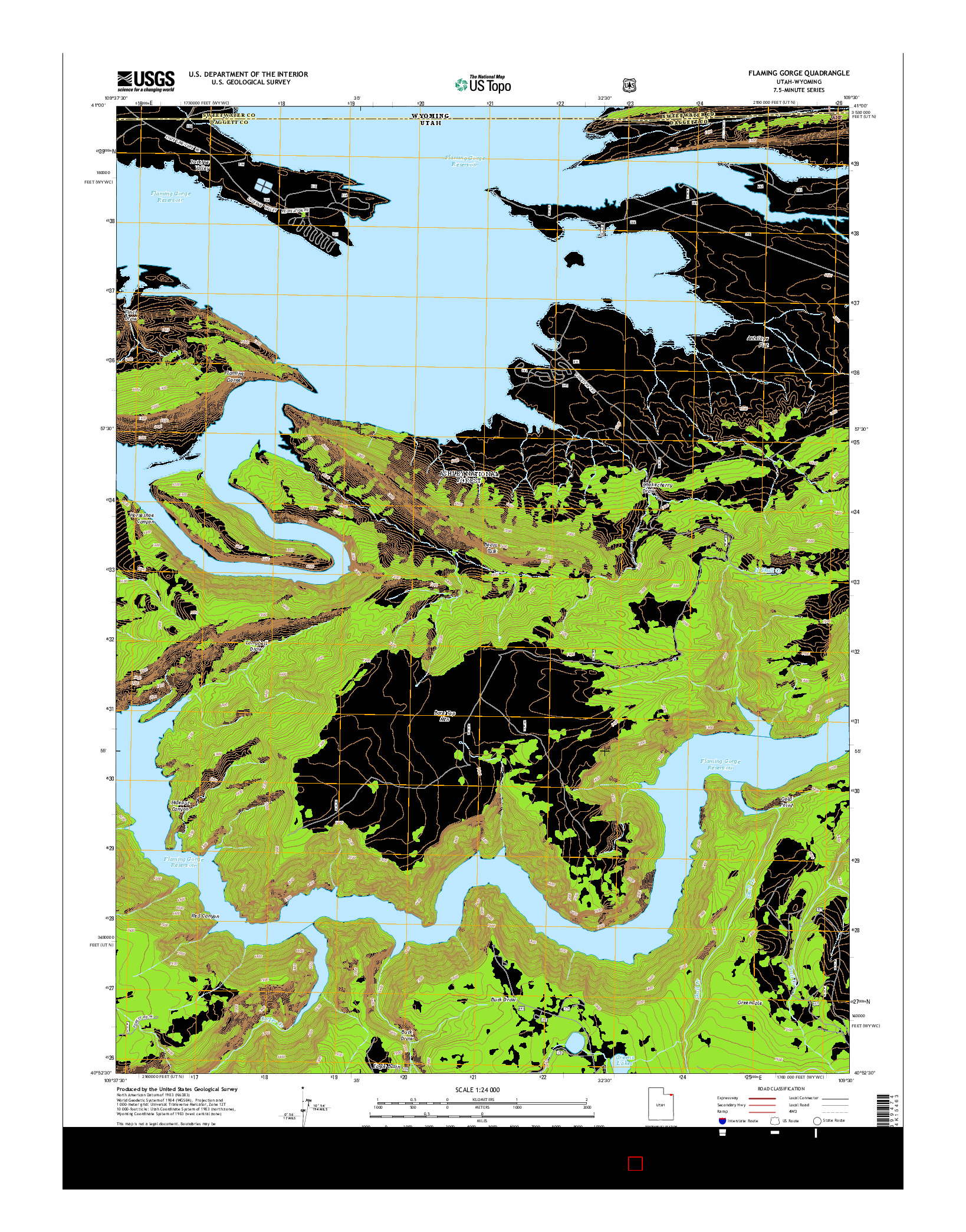 USGS US TOPO 7.5-MINUTE MAP FOR FLAMING GORGE, UT-WY 2014
