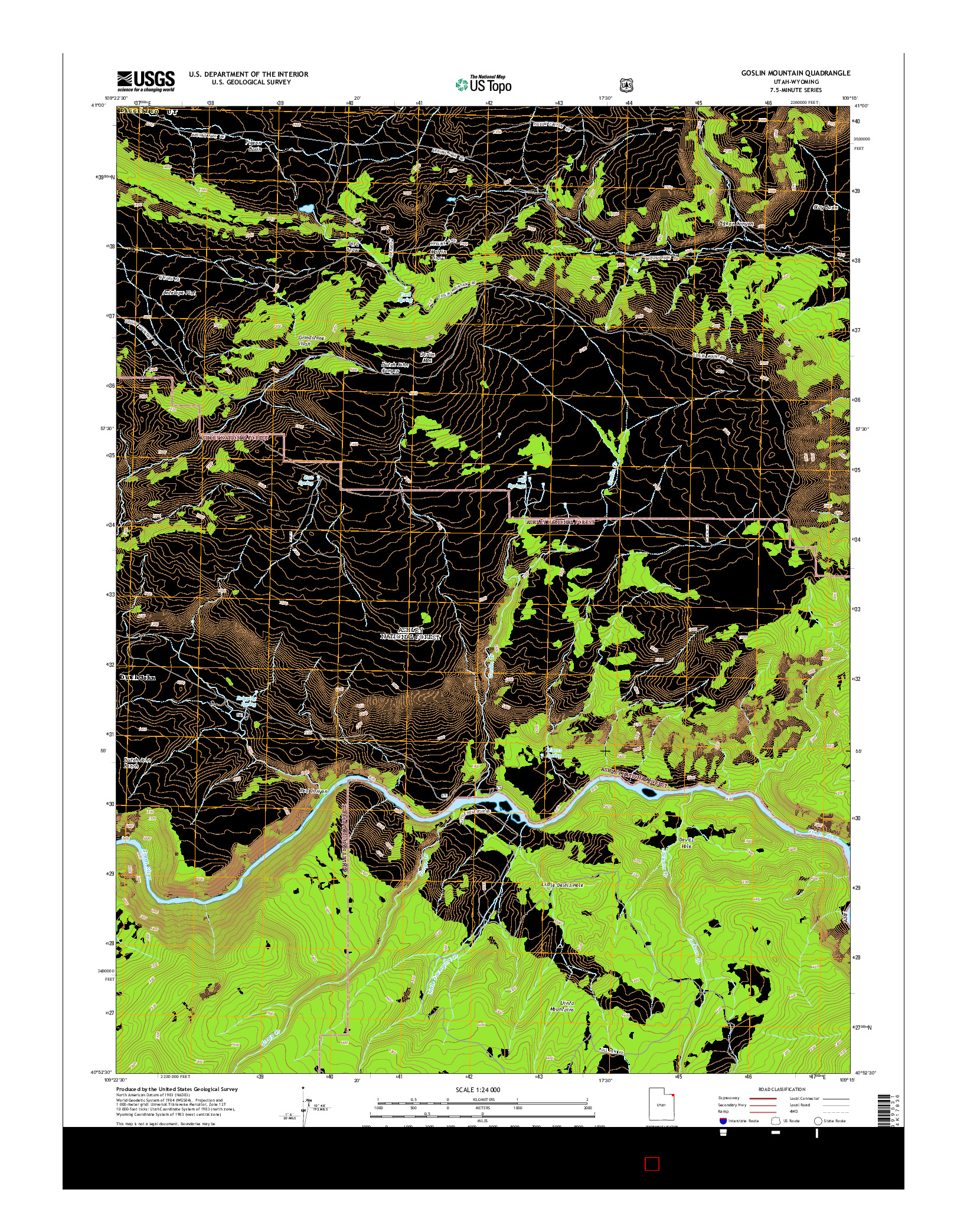 USGS US TOPO 7.5-MINUTE MAP FOR GOSLIN MOUNTAIN, UT-WY 2014