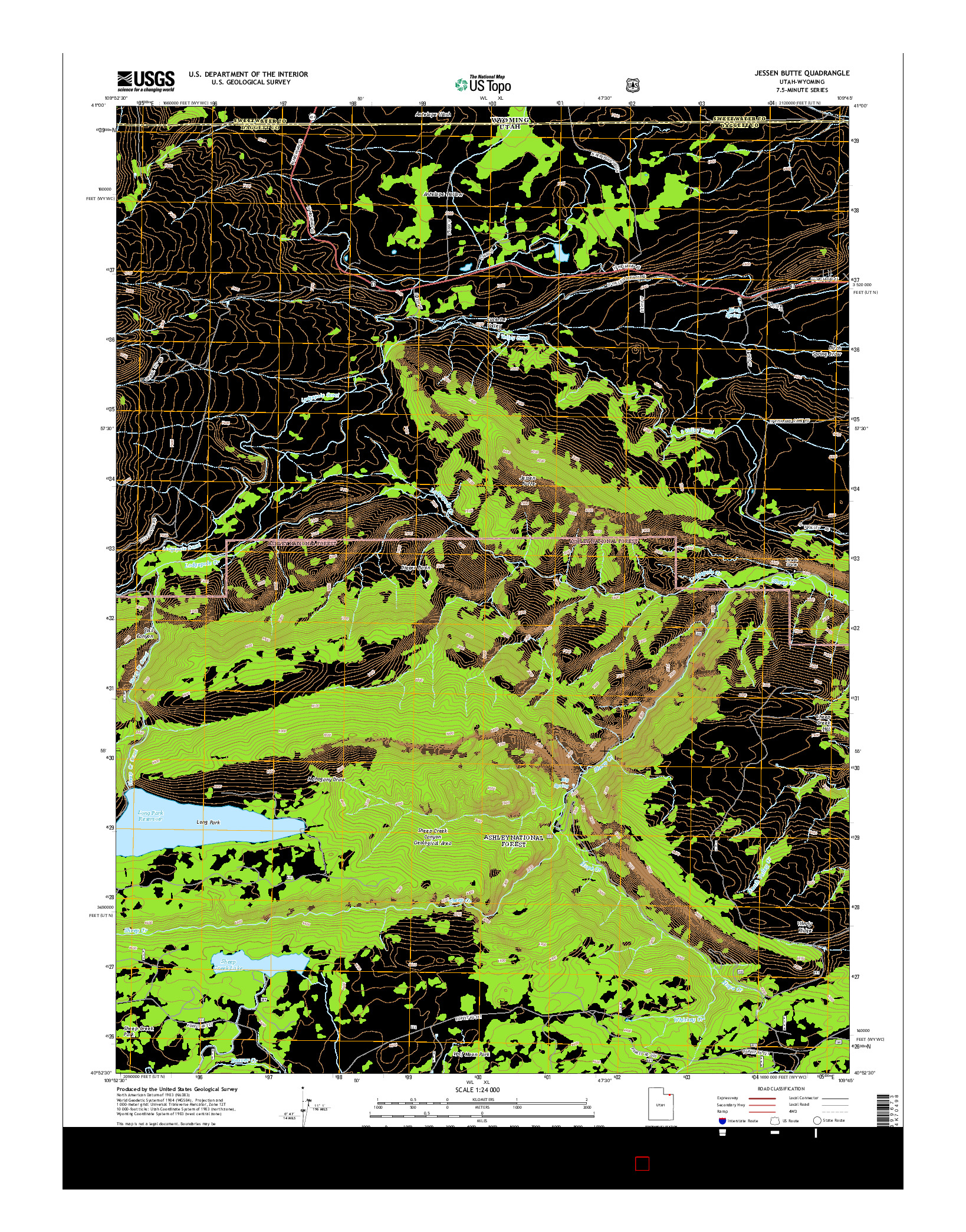 USGS US TOPO 7.5-MINUTE MAP FOR JESSEN BUTTE, UT-WY 2014