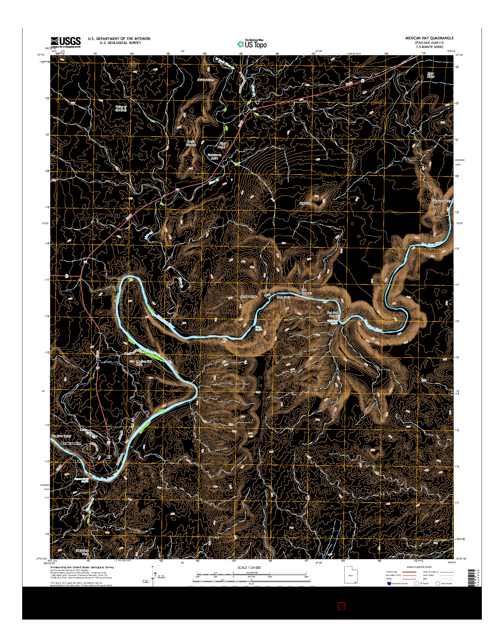 USGS US TOPO 7.5-MINUTE MAP FOR MEXICAN HAT, UT 2014