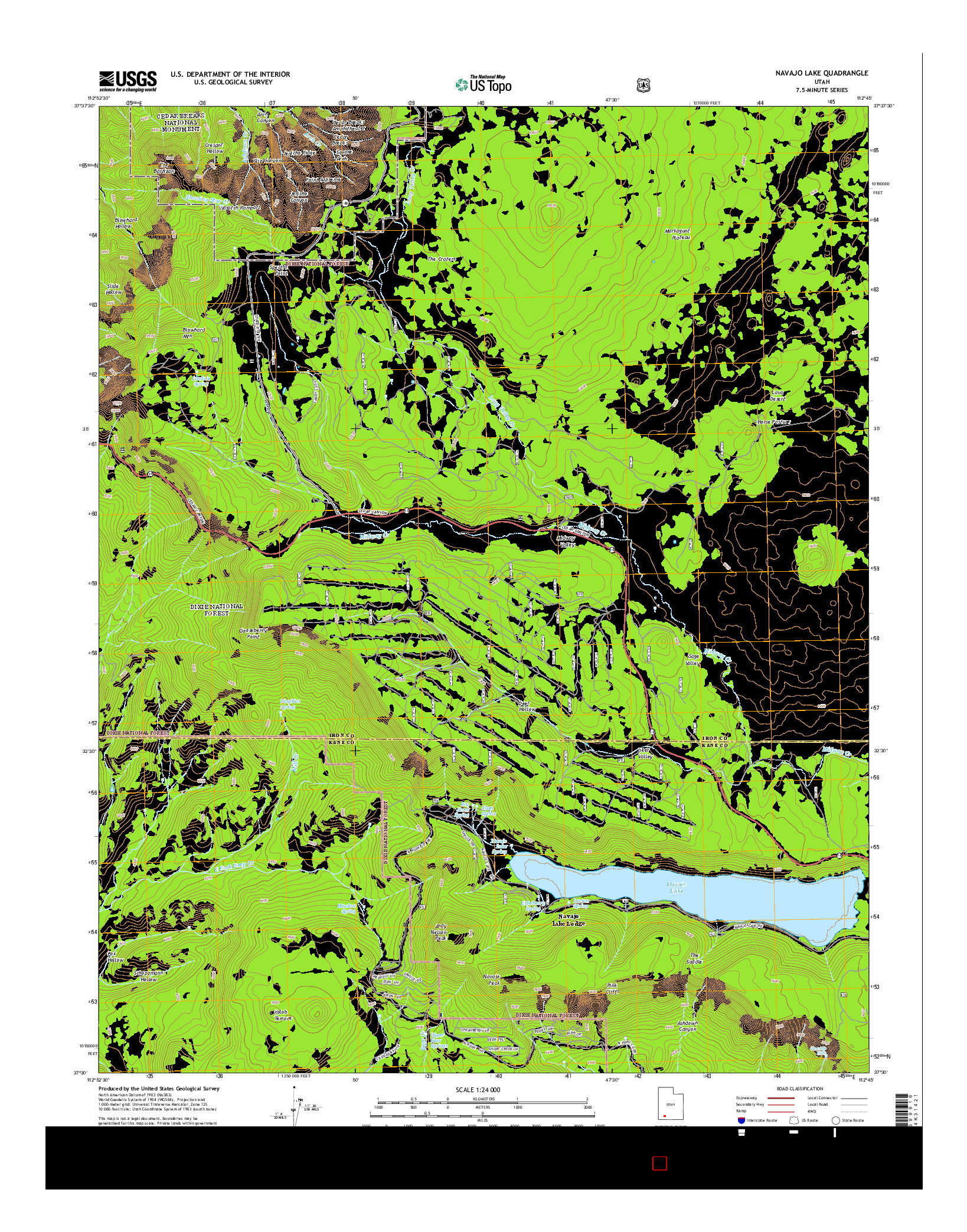 USGS US TOPO 7.5-MINUTE MAP FOR NAVAJO LAKE, UT 2014