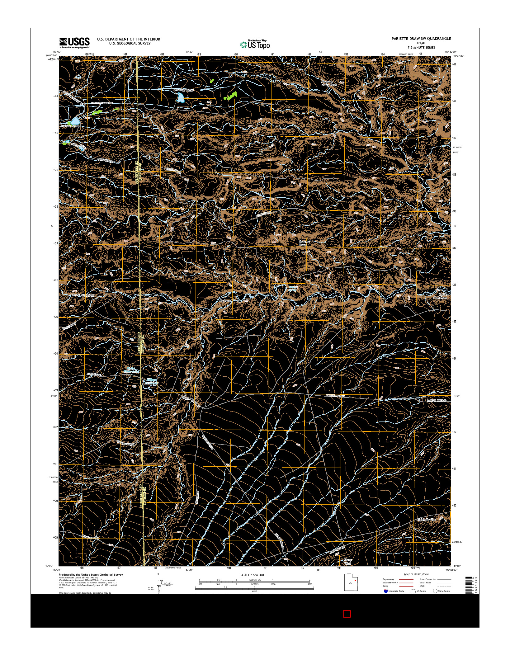 USGS US TOPO 7.5-MINUTE MAP FOR PARIETTE DRAW SW, UT 2014