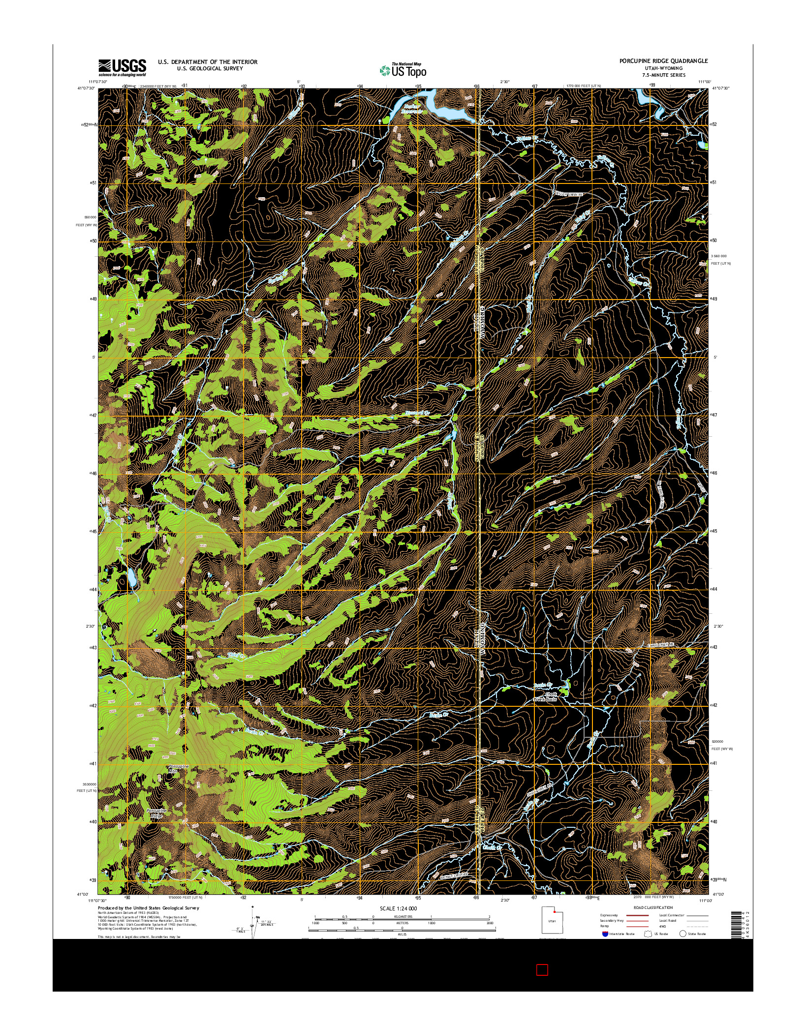 USGS US TOPO 7.5-MINUTE MAP FOR PORCUPINE RIDGE, UT-WY 2014