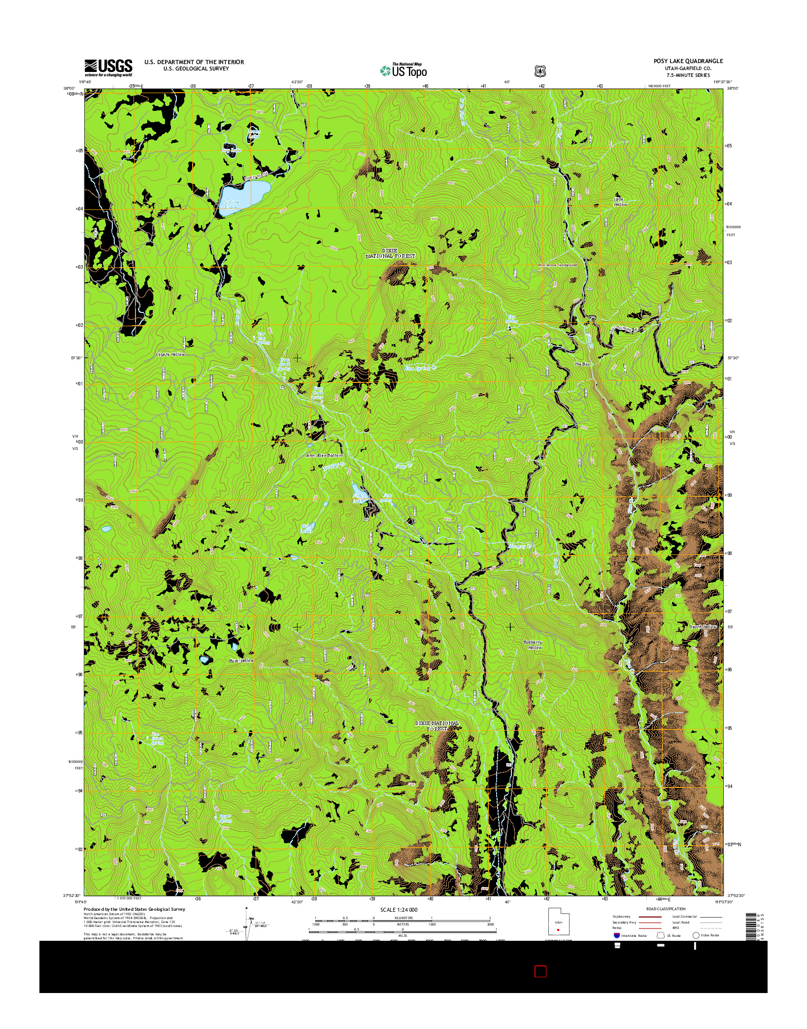 USGS US TOPO 7.5-MINUTE MAP FOR POSY LAKE, UT 2014