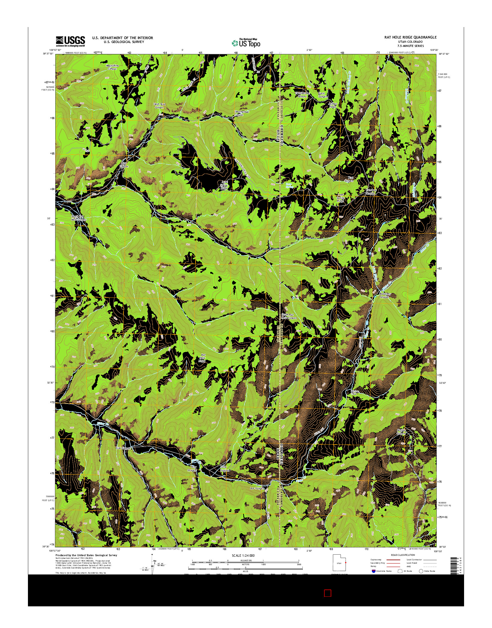 USGS US TOPO 7.5-MINUTE MAP FOR RAT HOLE RIDGE, UT-CO 2014