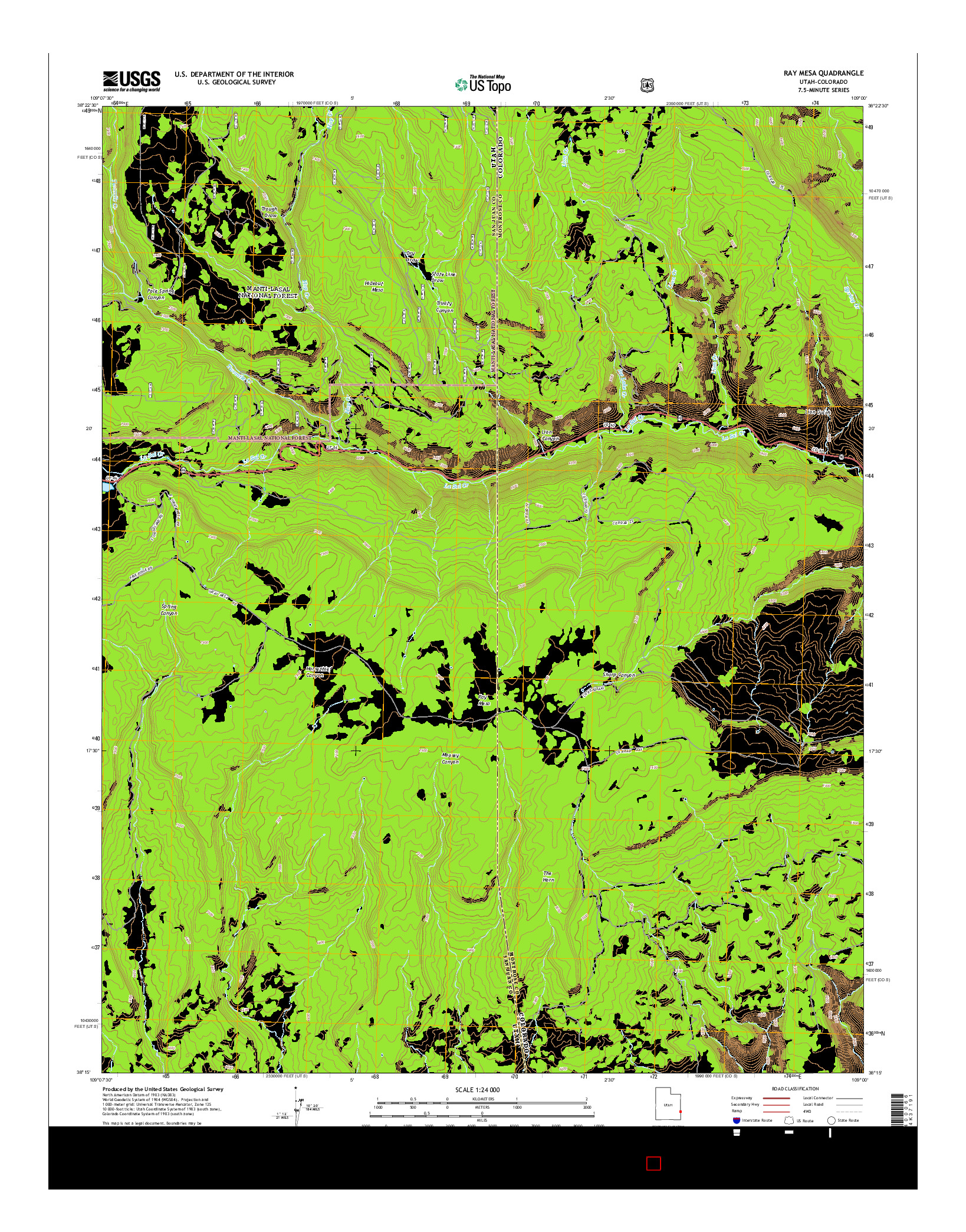 USGS US TOPO 7.5-MINUTE MAP FOR RAY MESA, UT-CO 2014