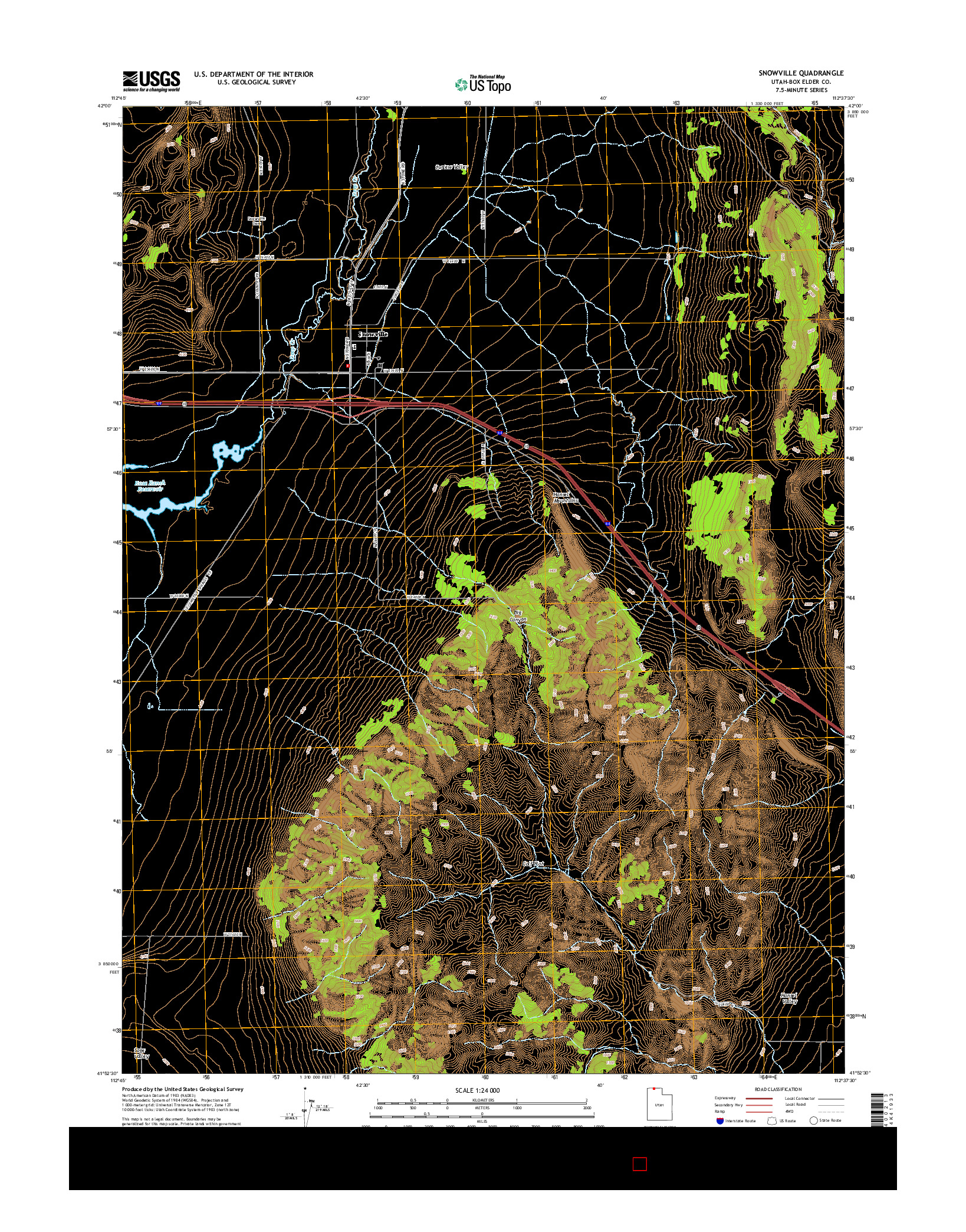 USGS US TOPO 7.5-MINUTE MAP FOR SNOWVILLE, UT 2014