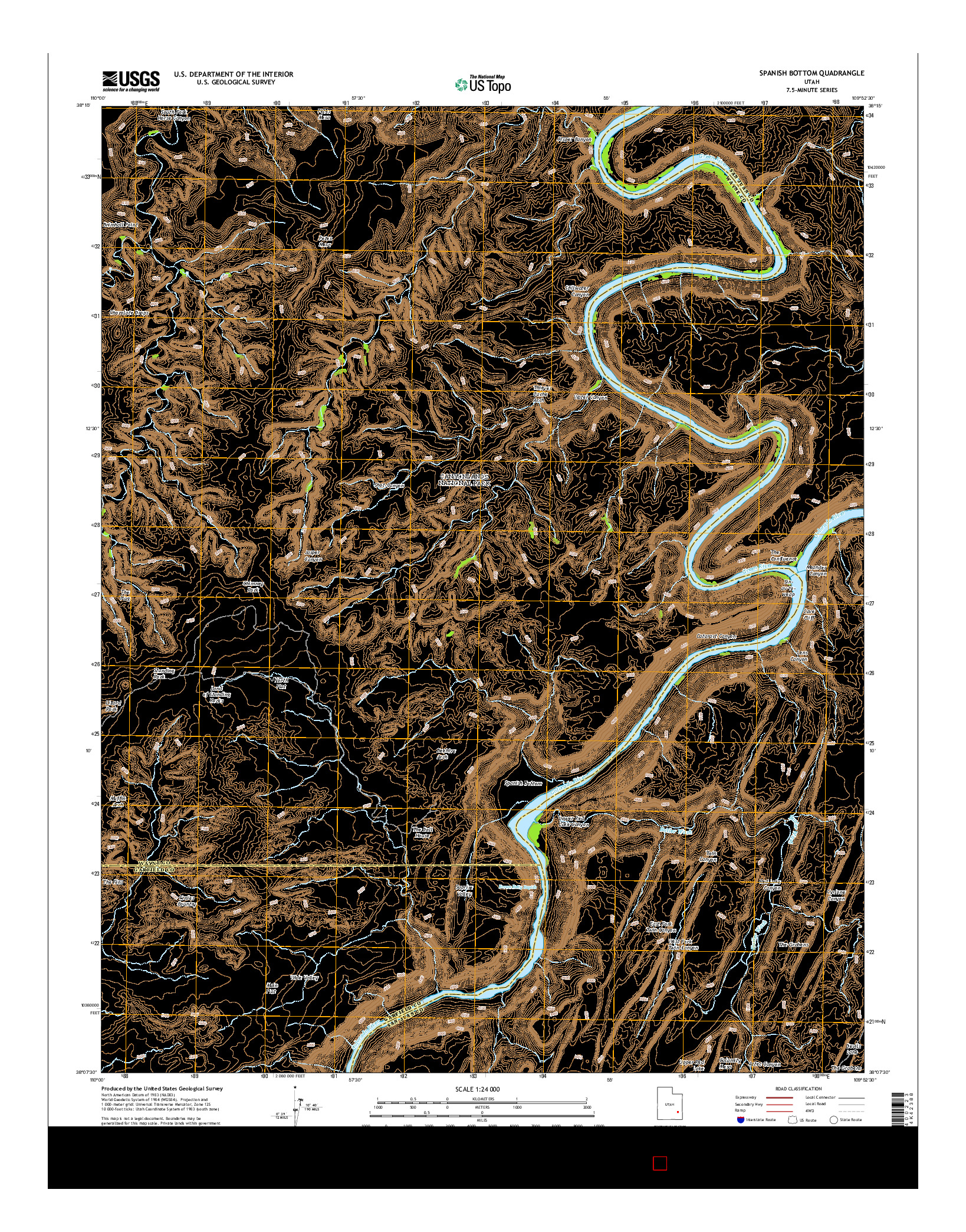 USGS US TOPO 7.5-MINUTE MAP FOR SPANISH BOTTOM, UT 2014