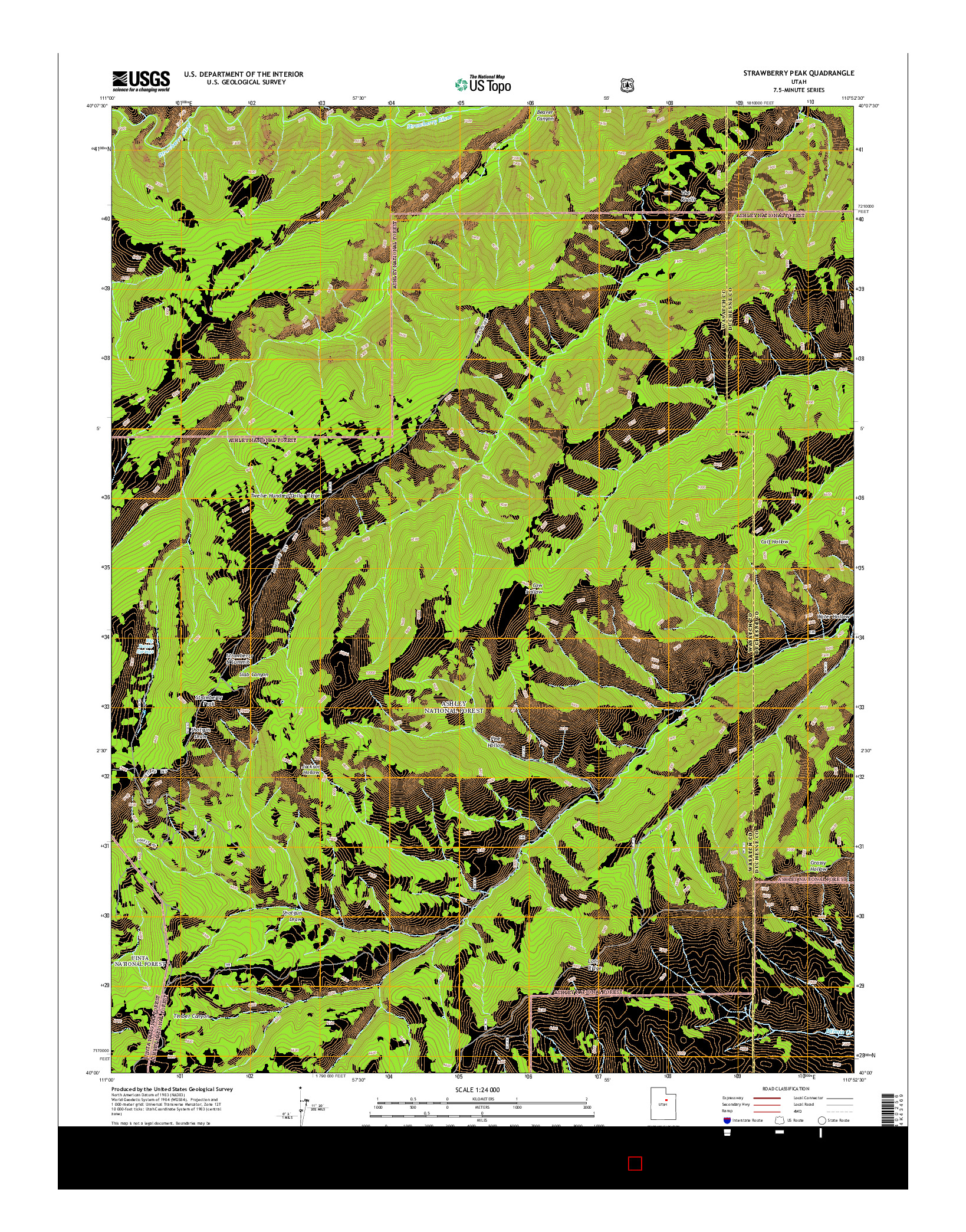 USGS US TOPO 7.5-MINUTE MAP FOR STRAWBERRY PEAK, UT 2014