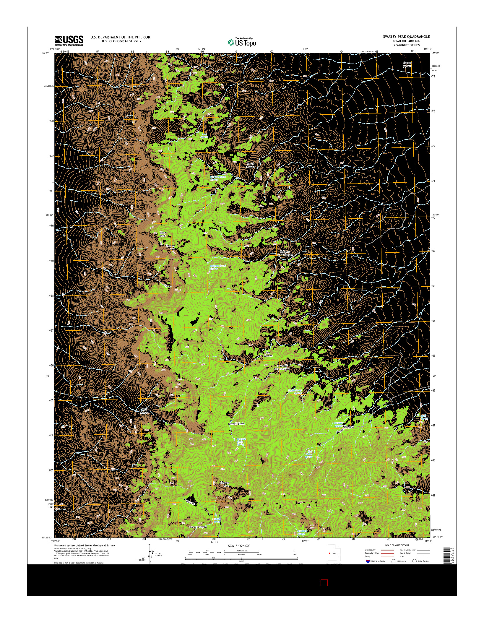 USGS US TOPO 7.5-MINUTE MAP FOR SWASEY PEAK, UT 2014