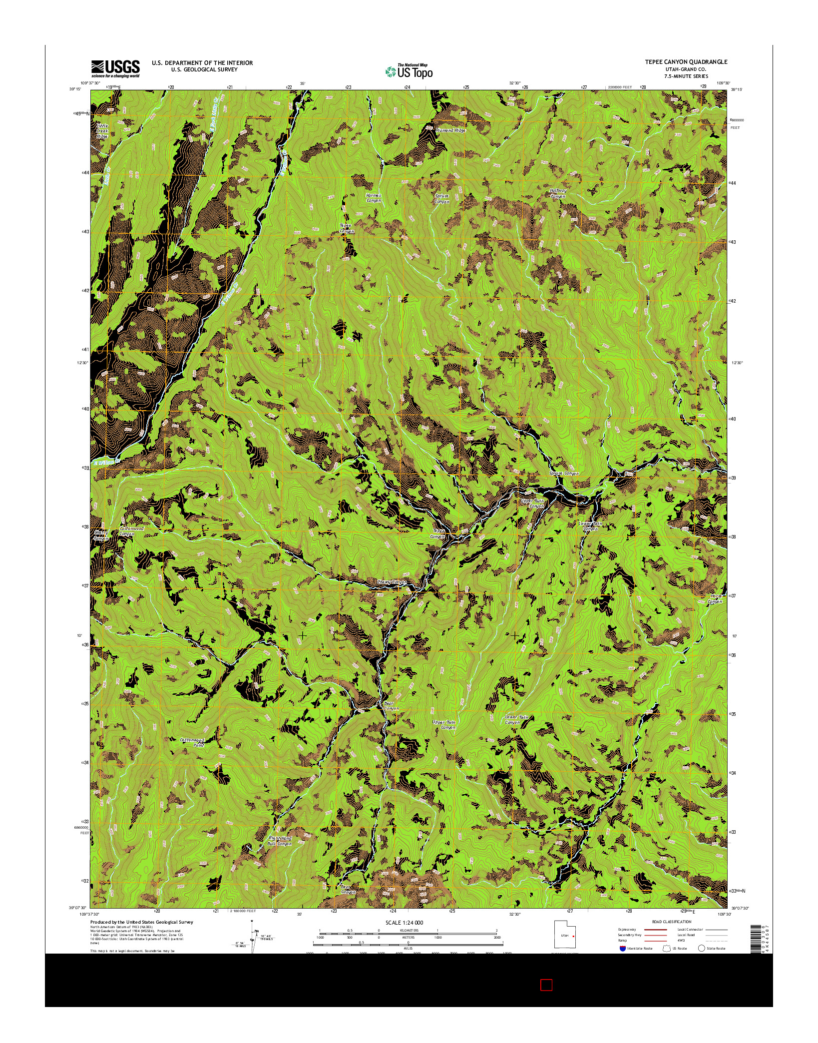 USGS US TOPO 7.5-MINUTE MAP FOR TEPEE CANYON, UT 2014
