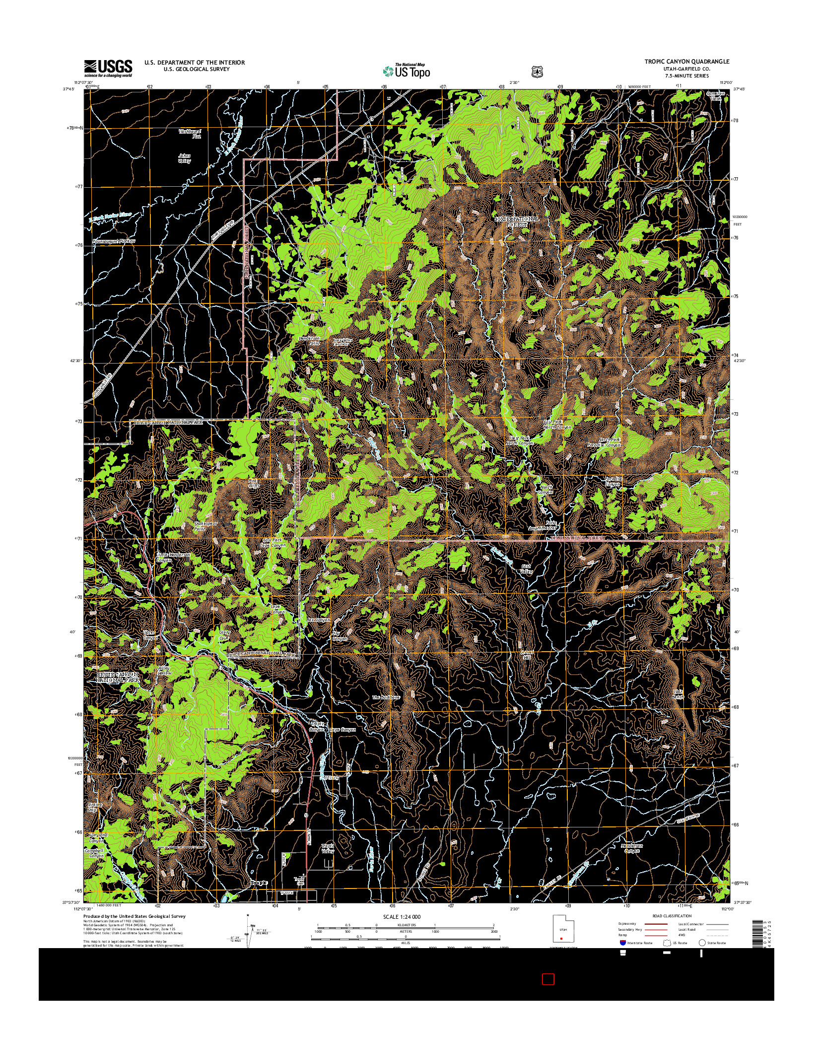 USGS US TOPO 7.5-MINUTE MAP FOR TROPIC CANYON, UT 2014